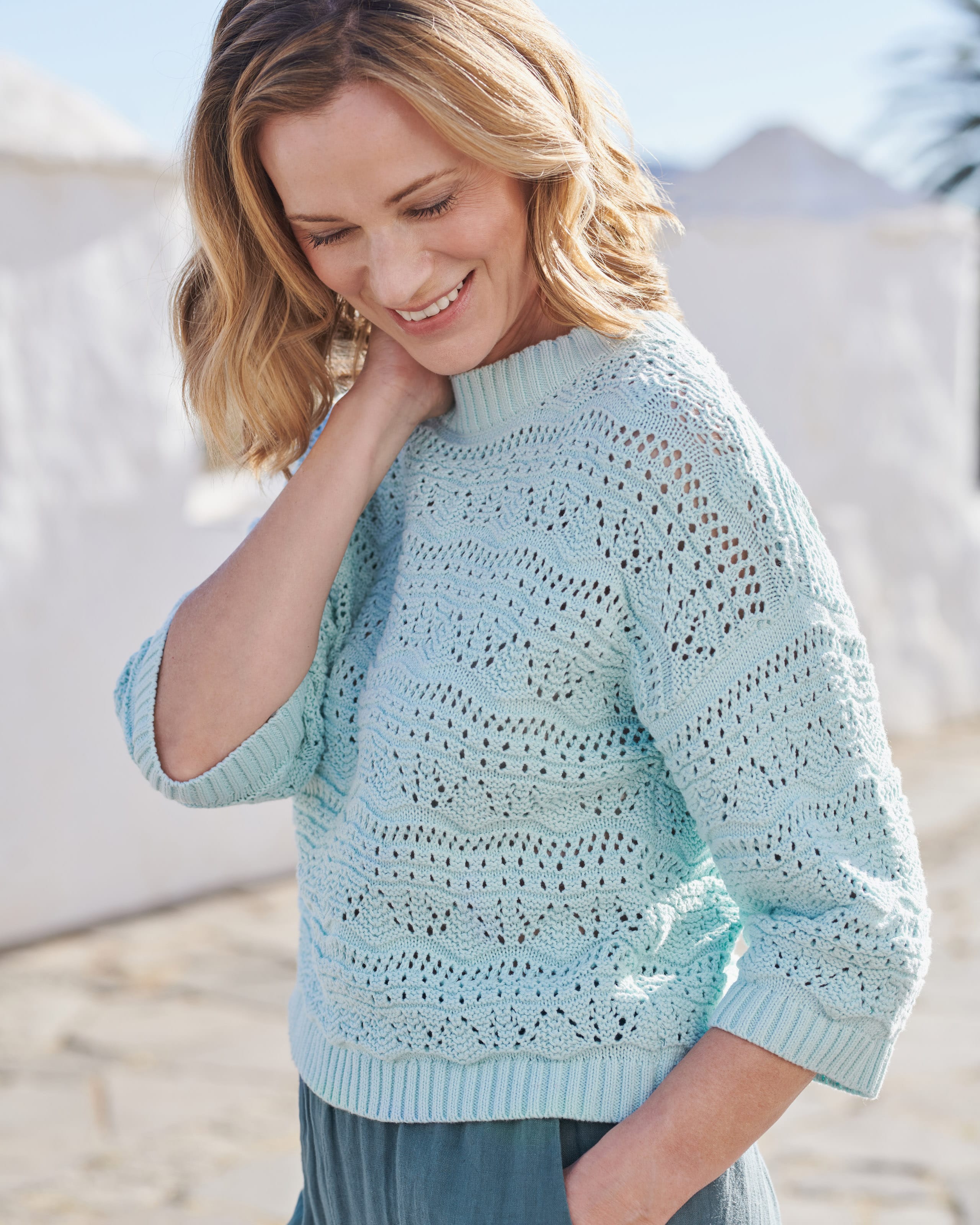 Aqua Crochet Pointelle Jumper WoolOvers UK