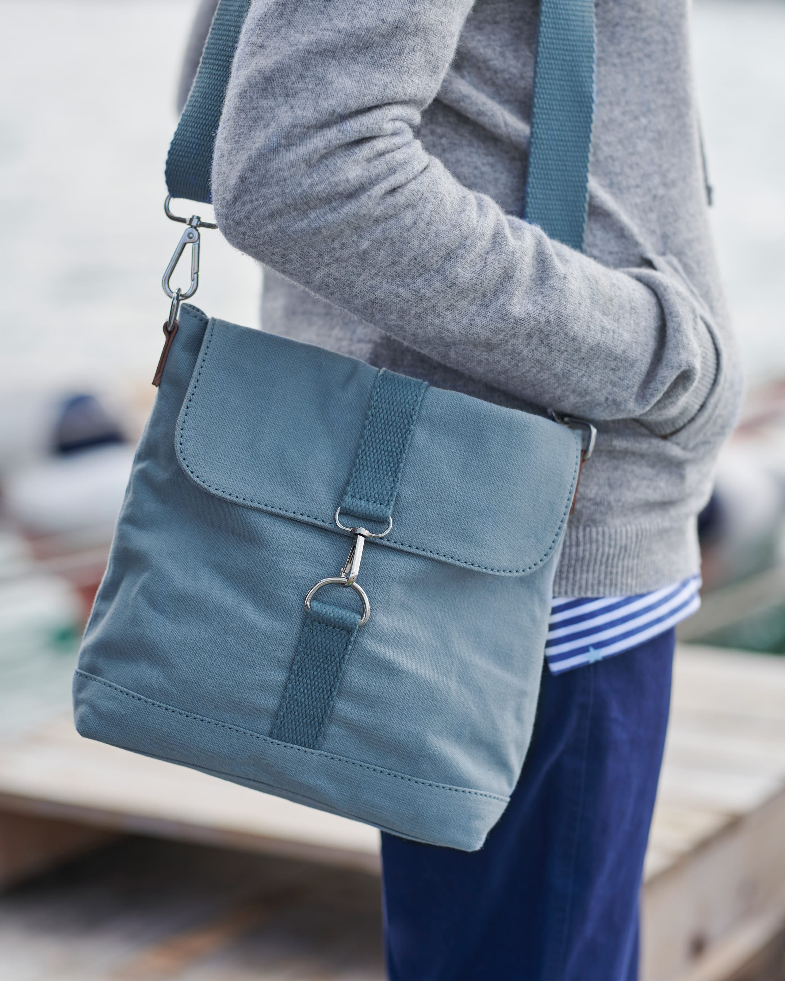 Dusty Blue Cotton Canvas Crossbody Bag WoolOvers UK