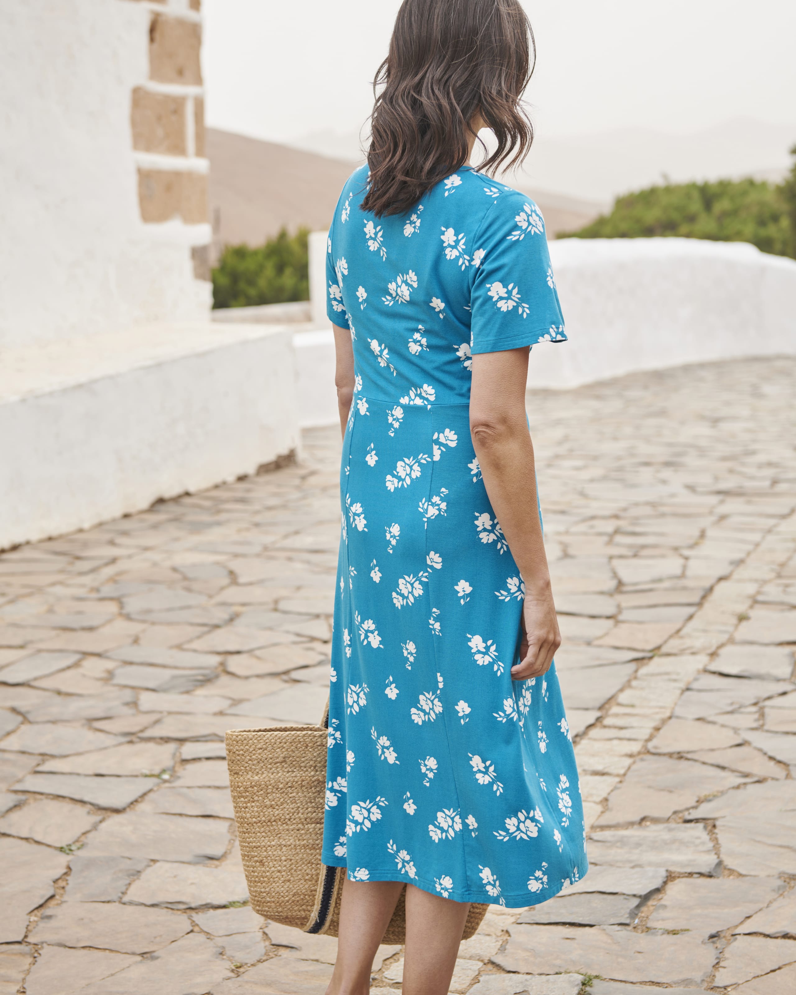 Mono Floral Angel Sleeve Tea Dress WoolOvers UK