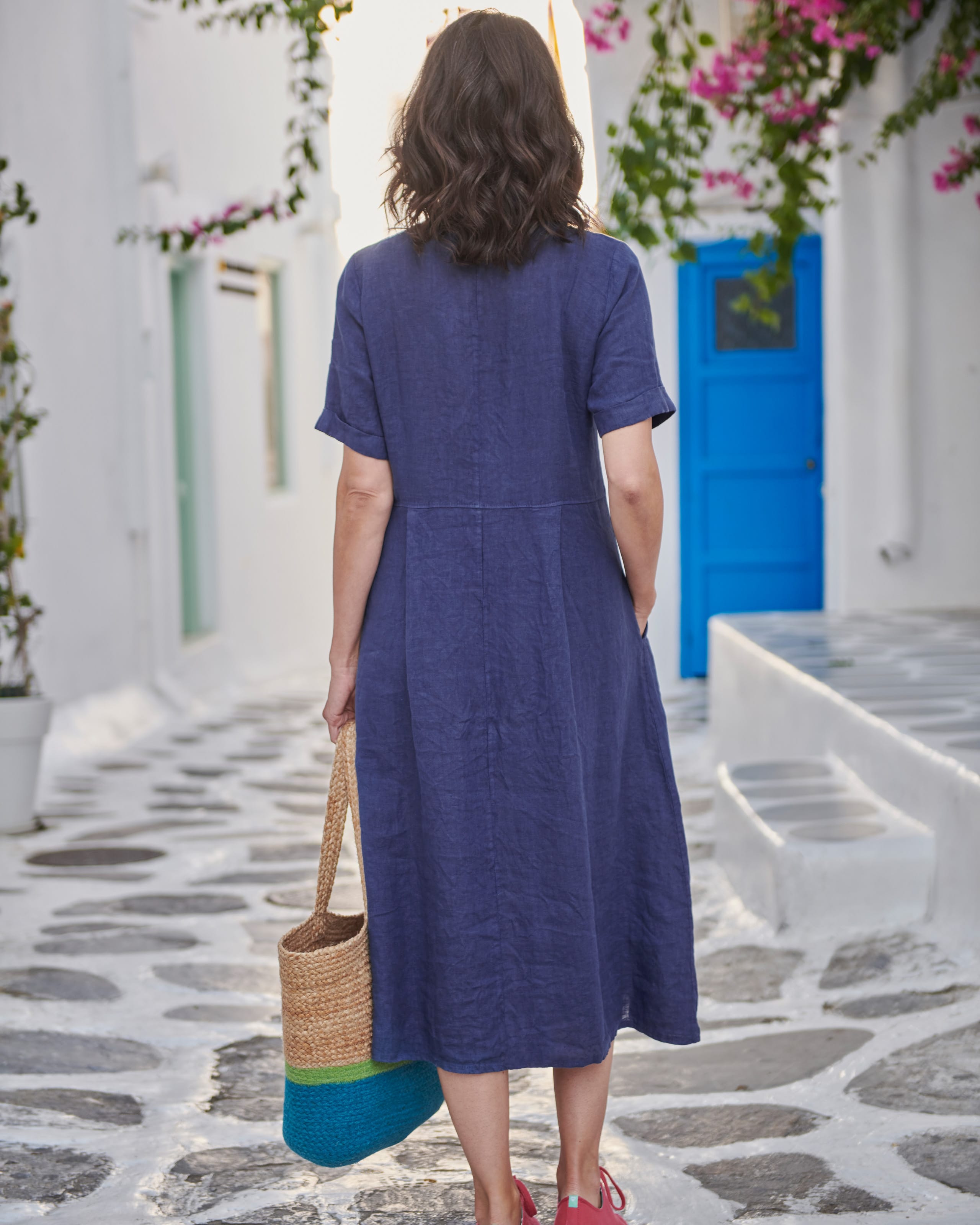 Navy | Button Through Linen Dress | WoolOvers AU