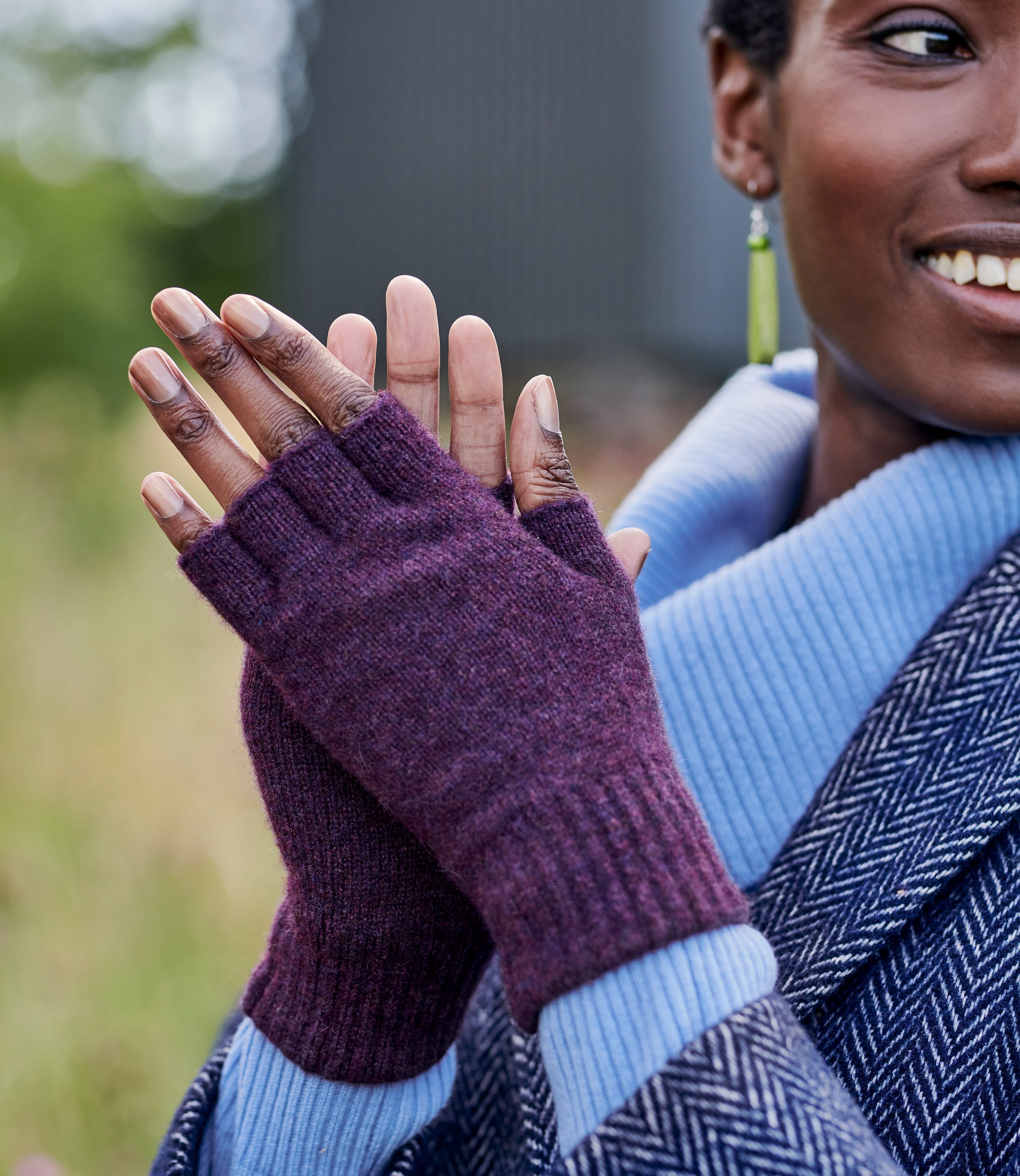 gloves fingerless womens lambswool woolovers plum