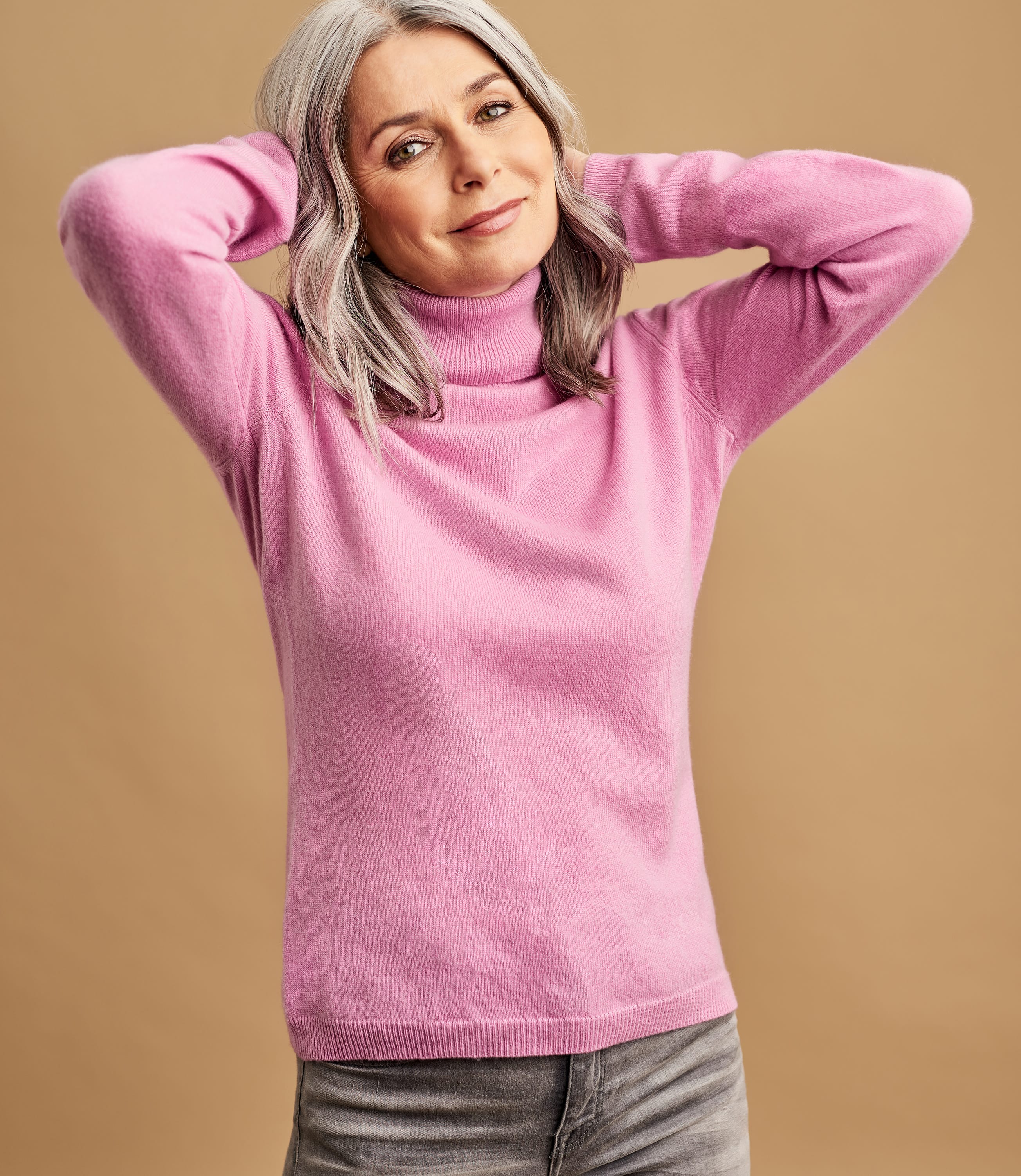 Pale Rose Womens Cashmere And Merino Fitted Polo Neck Knitted Jumper