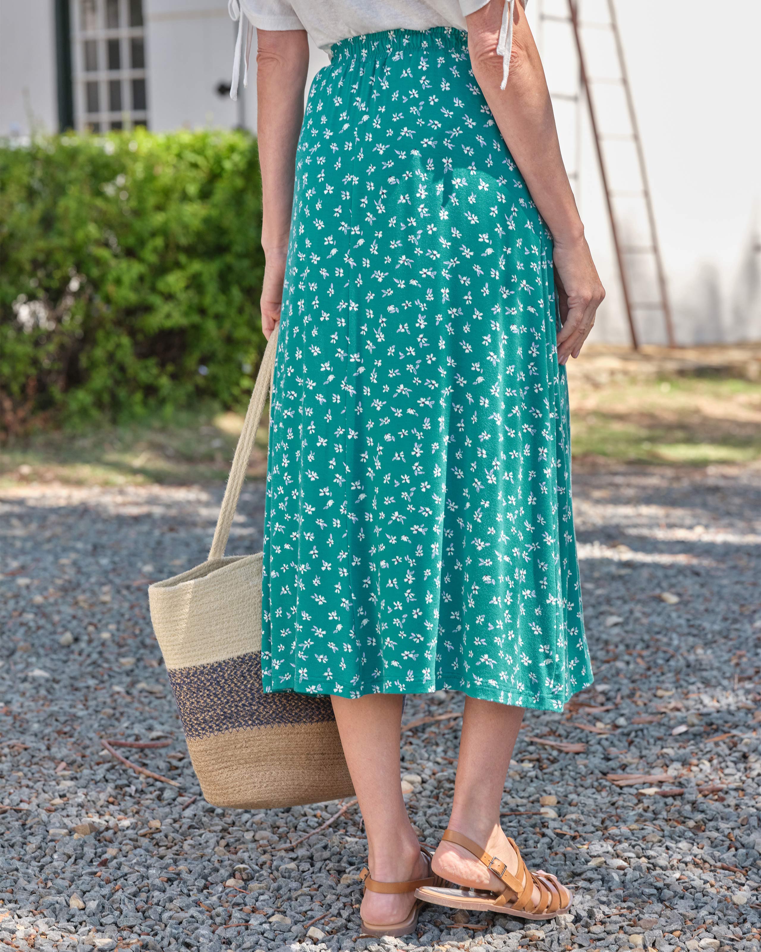 Sketchy Floral Print Button Through Jersey Skirt WoolOvers AU