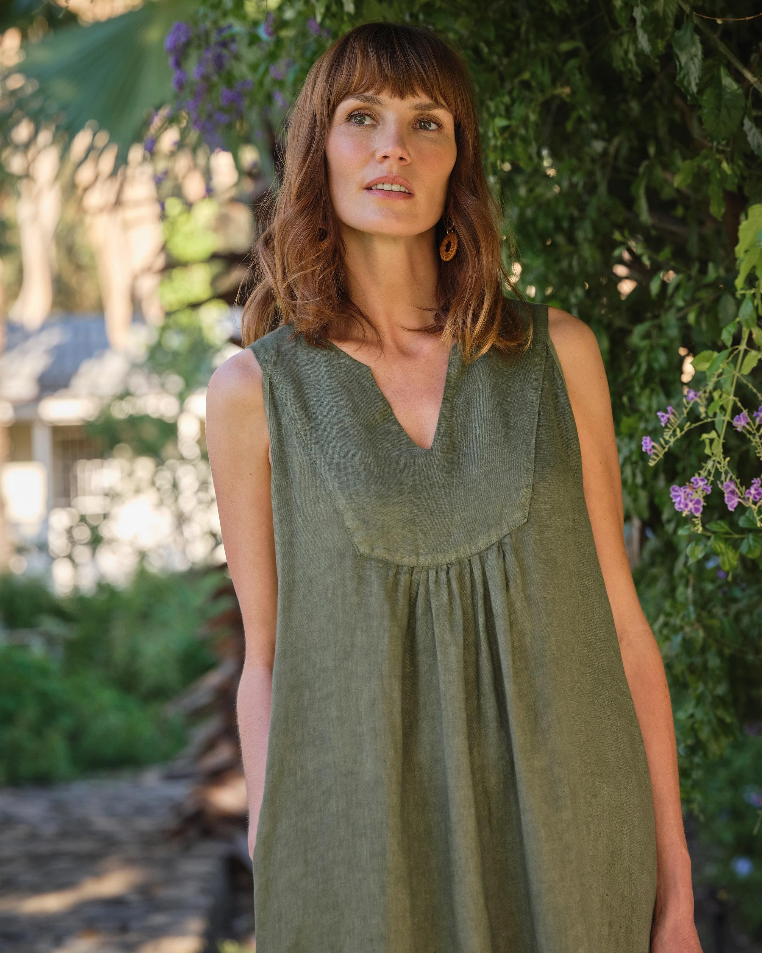 Khaki Green | Relaxed Open Collar Dress | WoolOvers UK