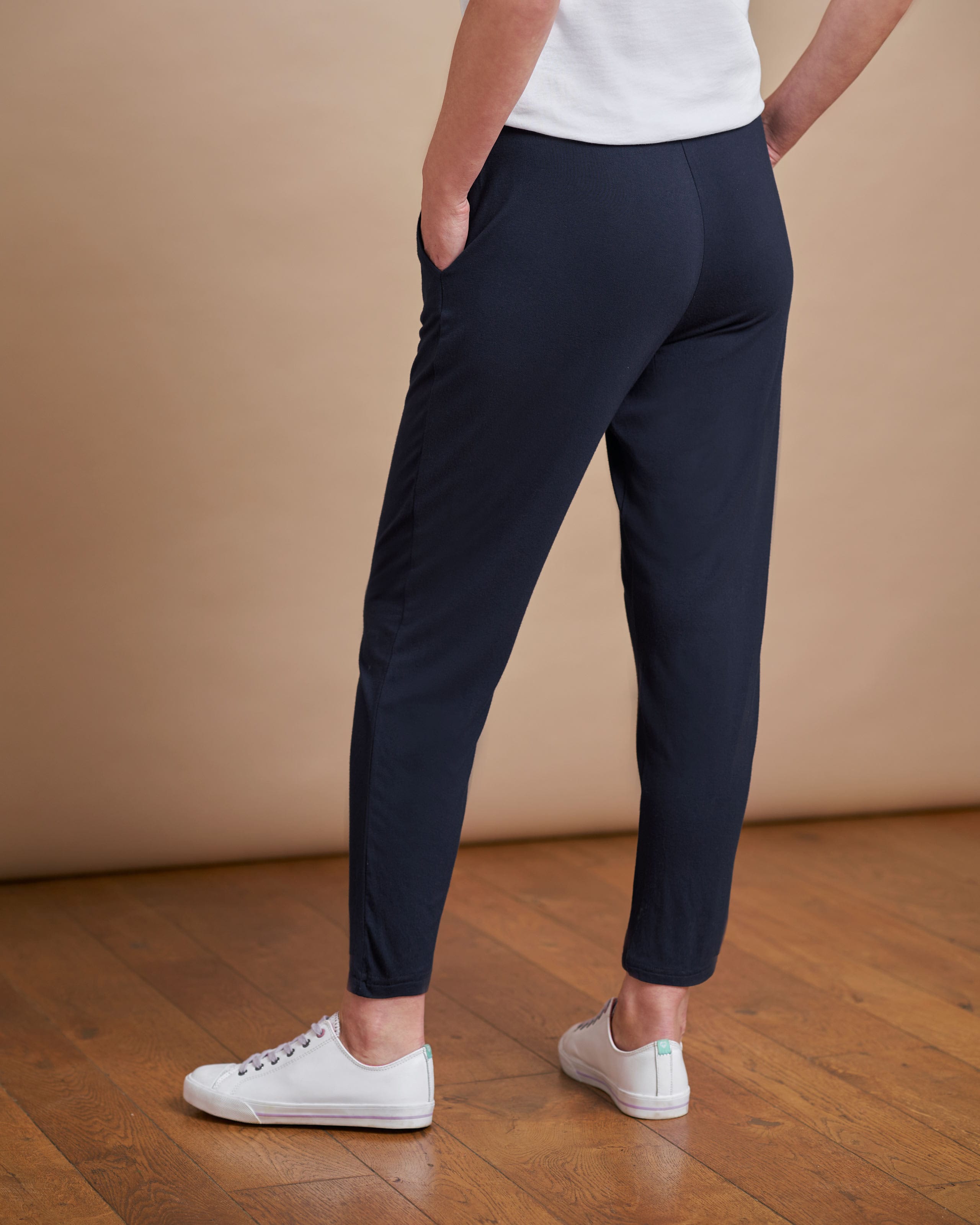 Navy Tapered Soft Jersey Trouser WoolOvers UK