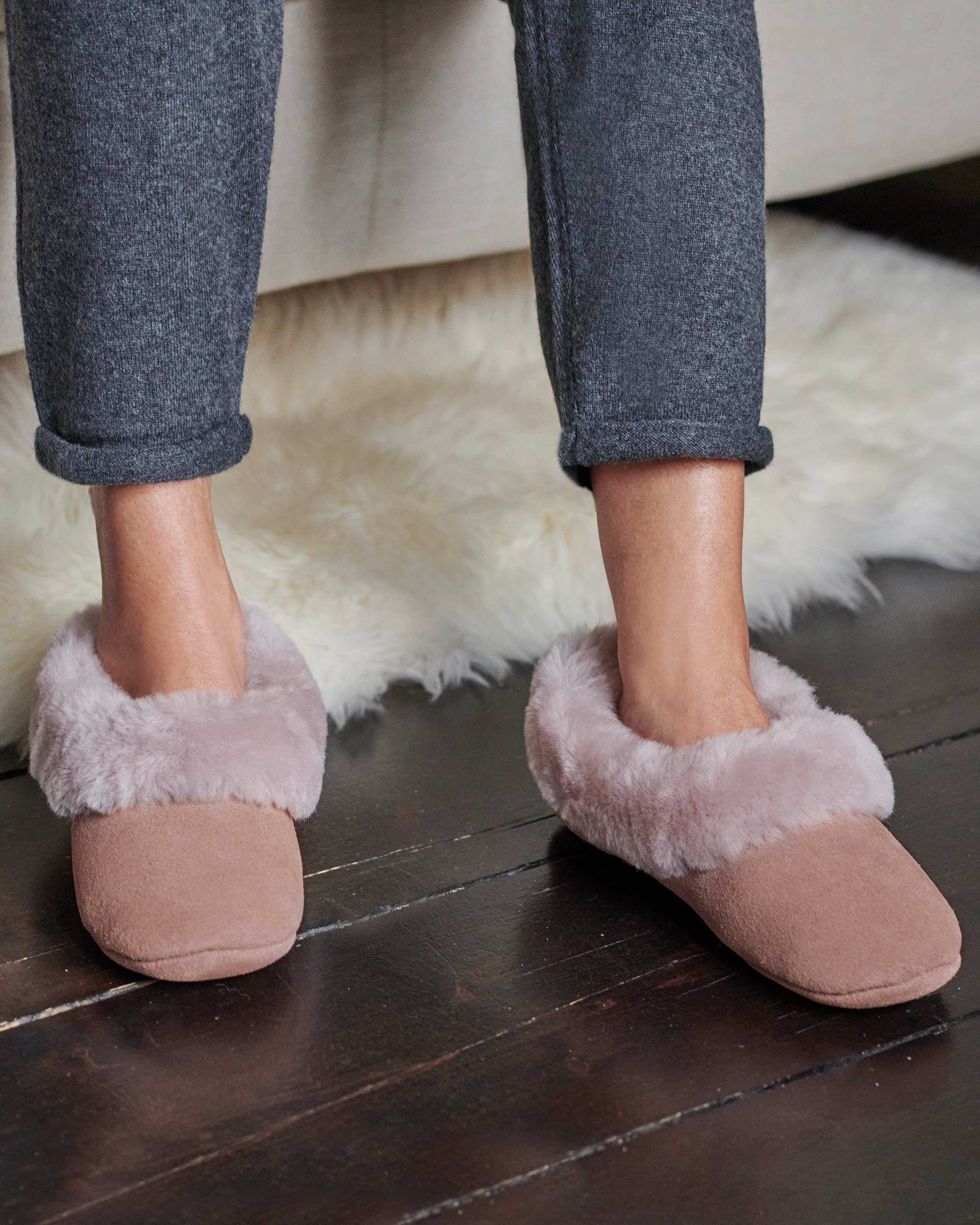 Pastel Pink Sheepskin Diamond Slippers