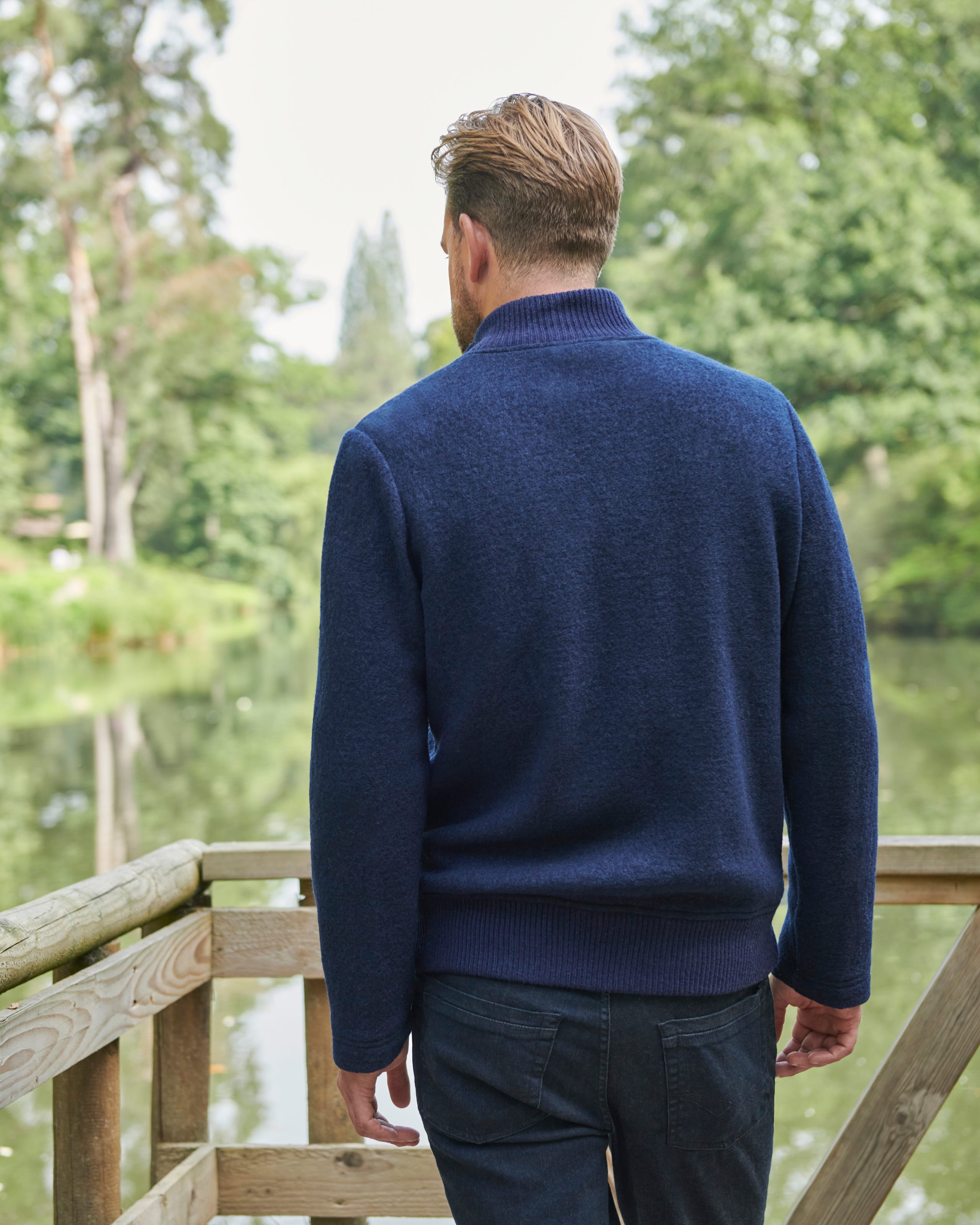 Navy Mens Boiled Wool Zip Through Jacket WoolOvers UK