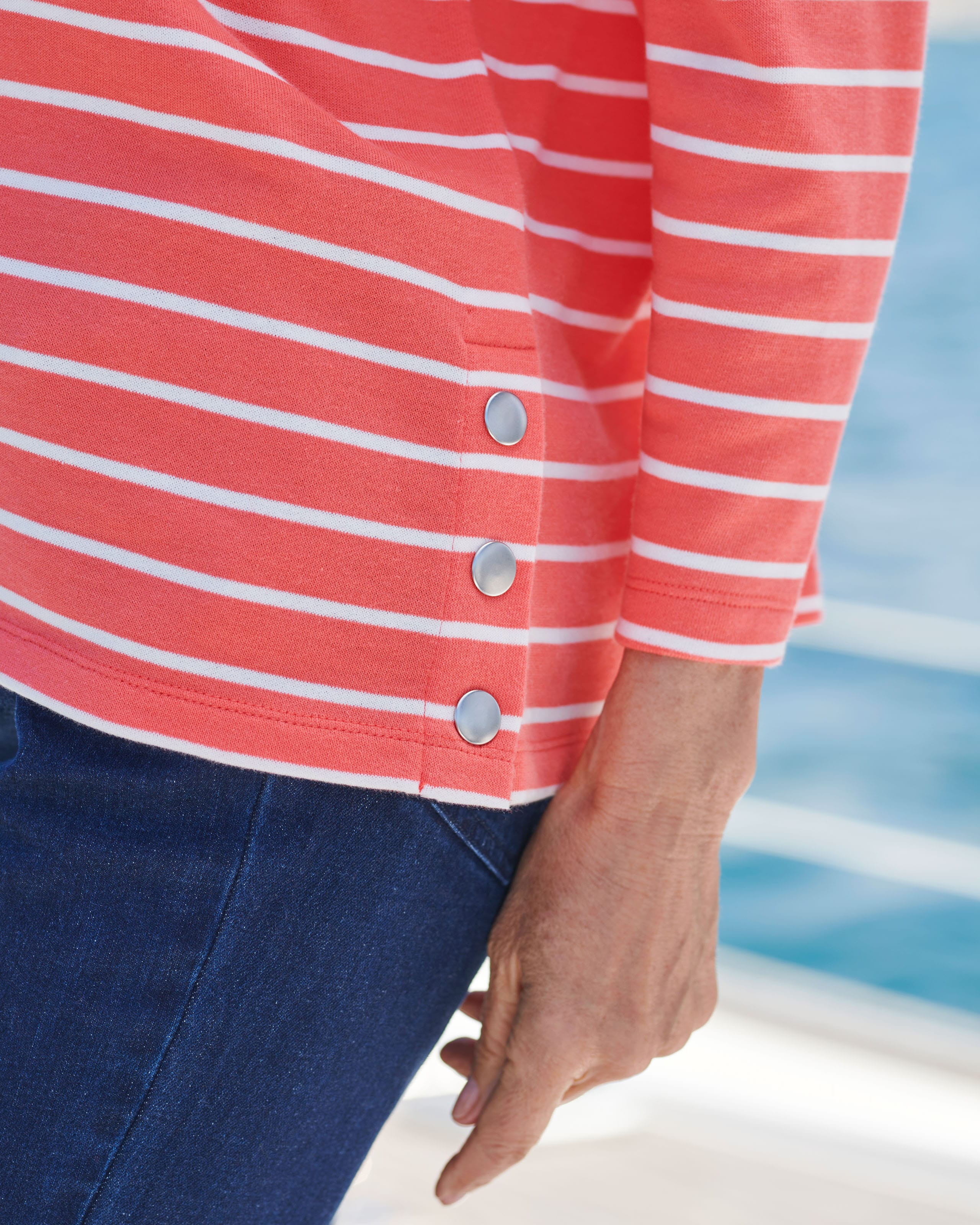 Apricot/Ivory Stripe Contrast Yoke Button Top WoolOvers UK