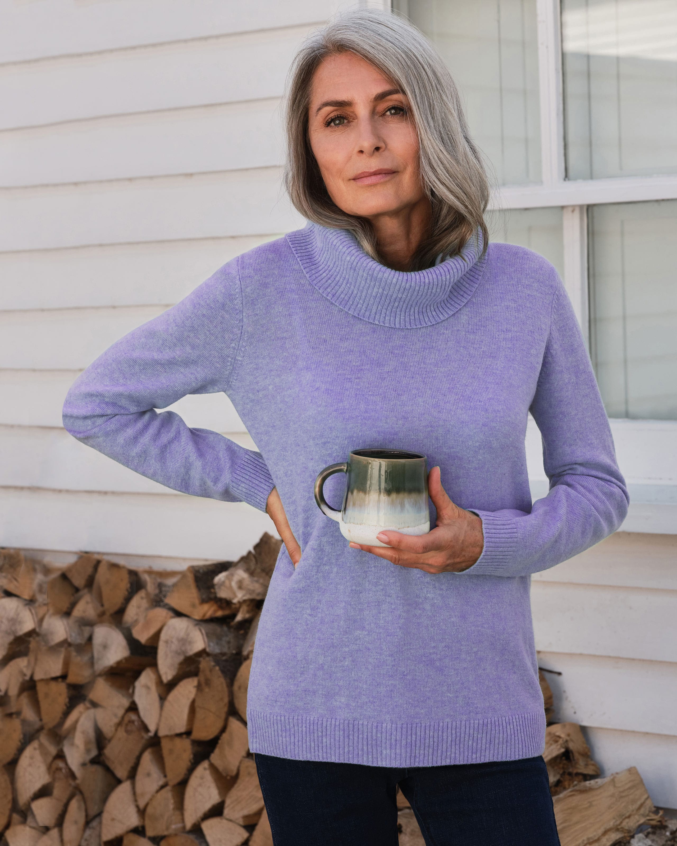 Mint Leaf Cashmere And Merino Long Sleeve Cowl Neck Sweater