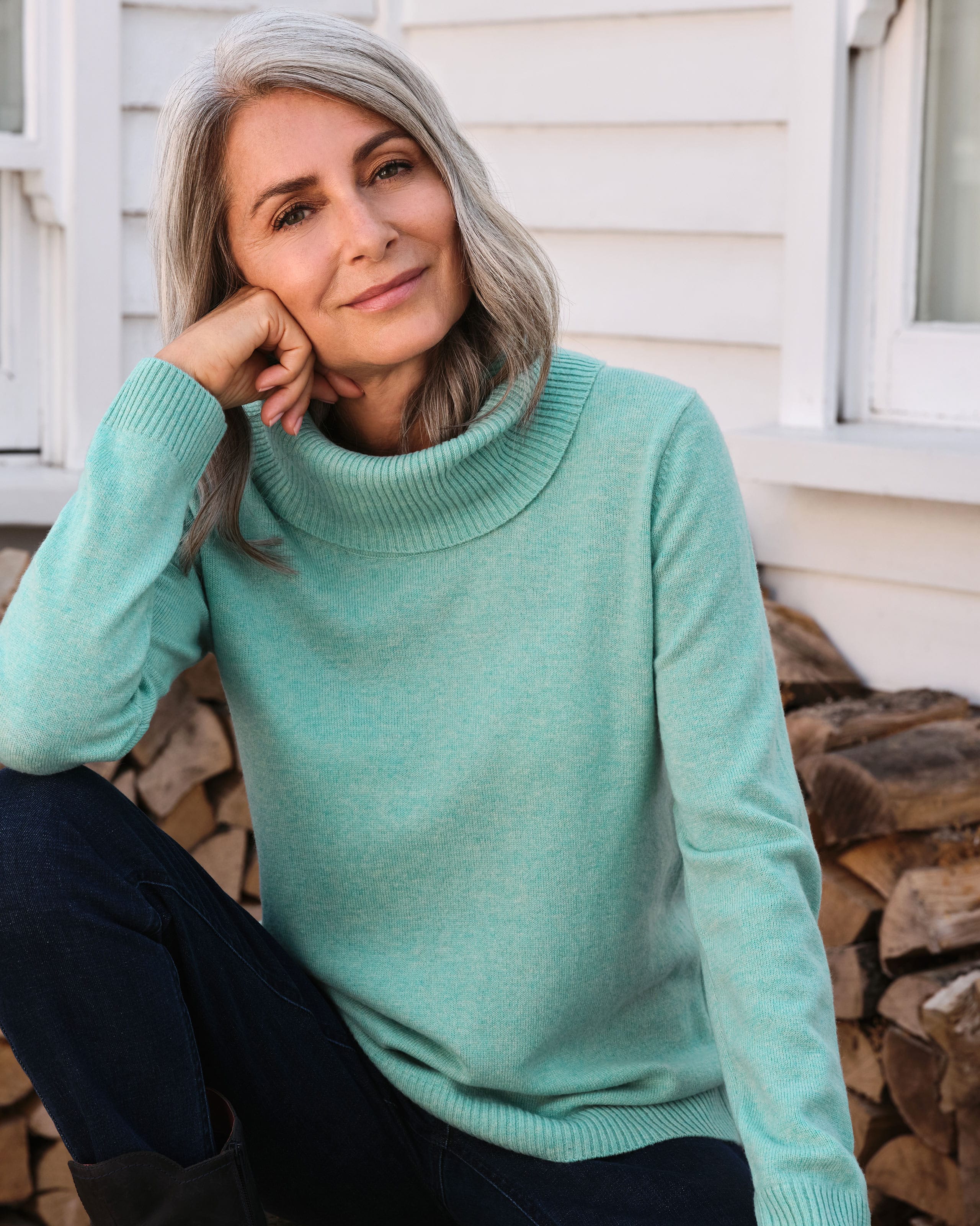 Mint Leaf Cashmere And Merino Long Sleeve Cowl Neck Sweater