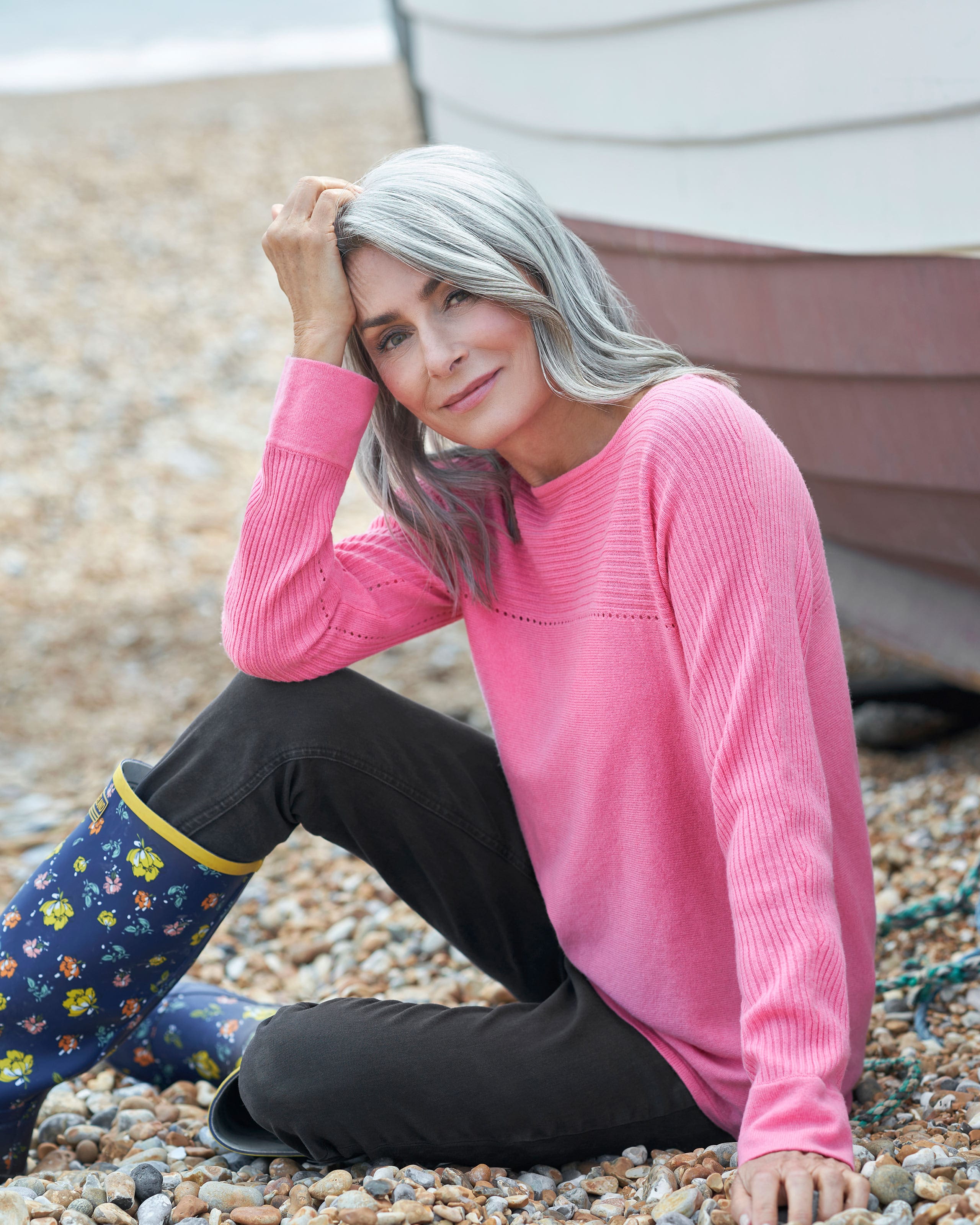 Rose Pink Cashmere Merino Rib Yoke Pointelle Jumper WoolOvers AU