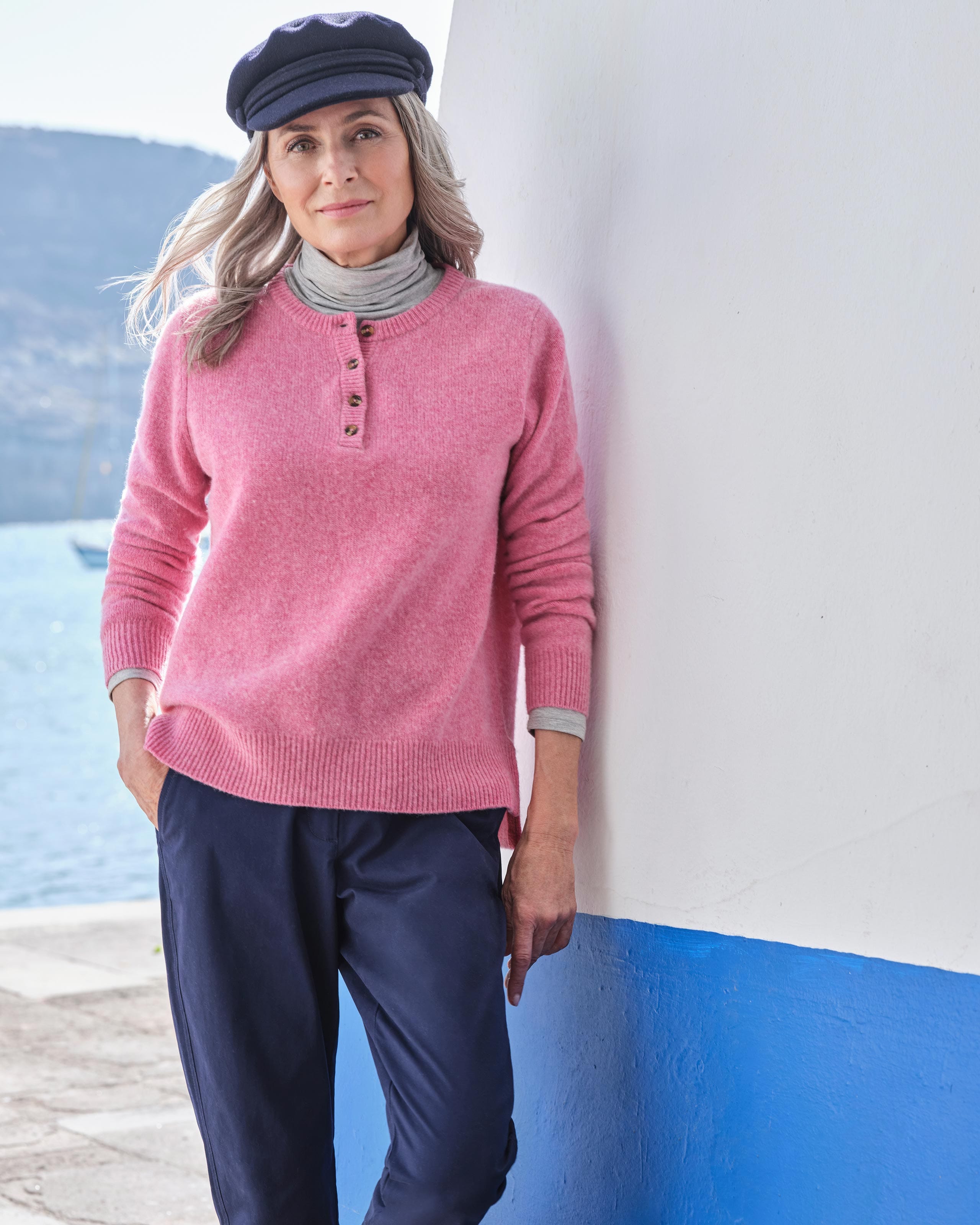 Rosa Zuckerwatte meliert | Henley-Pullover | WoolOvers DE