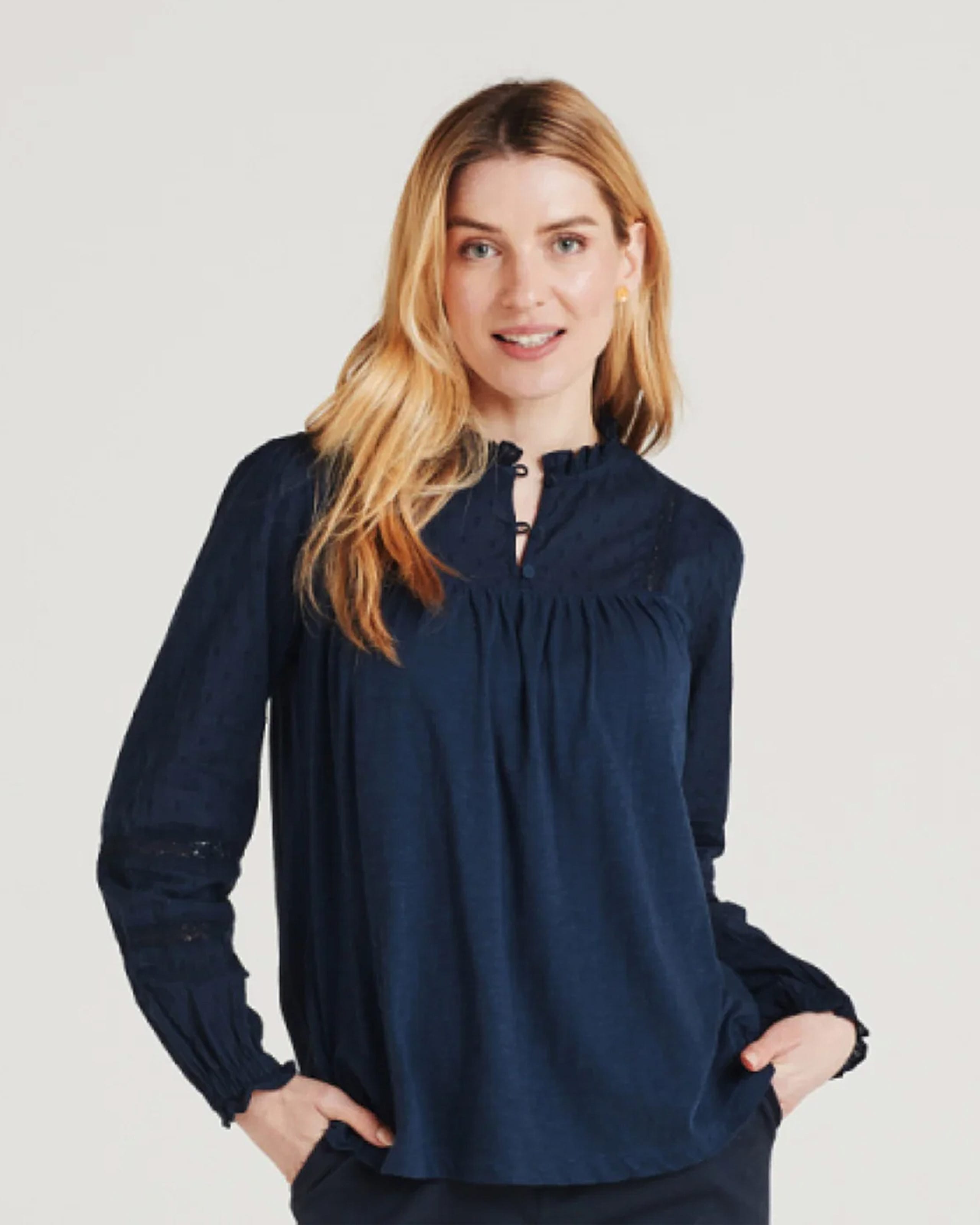 Navy | Myra Organic Cotton Jersey Top | WoolOvers UK