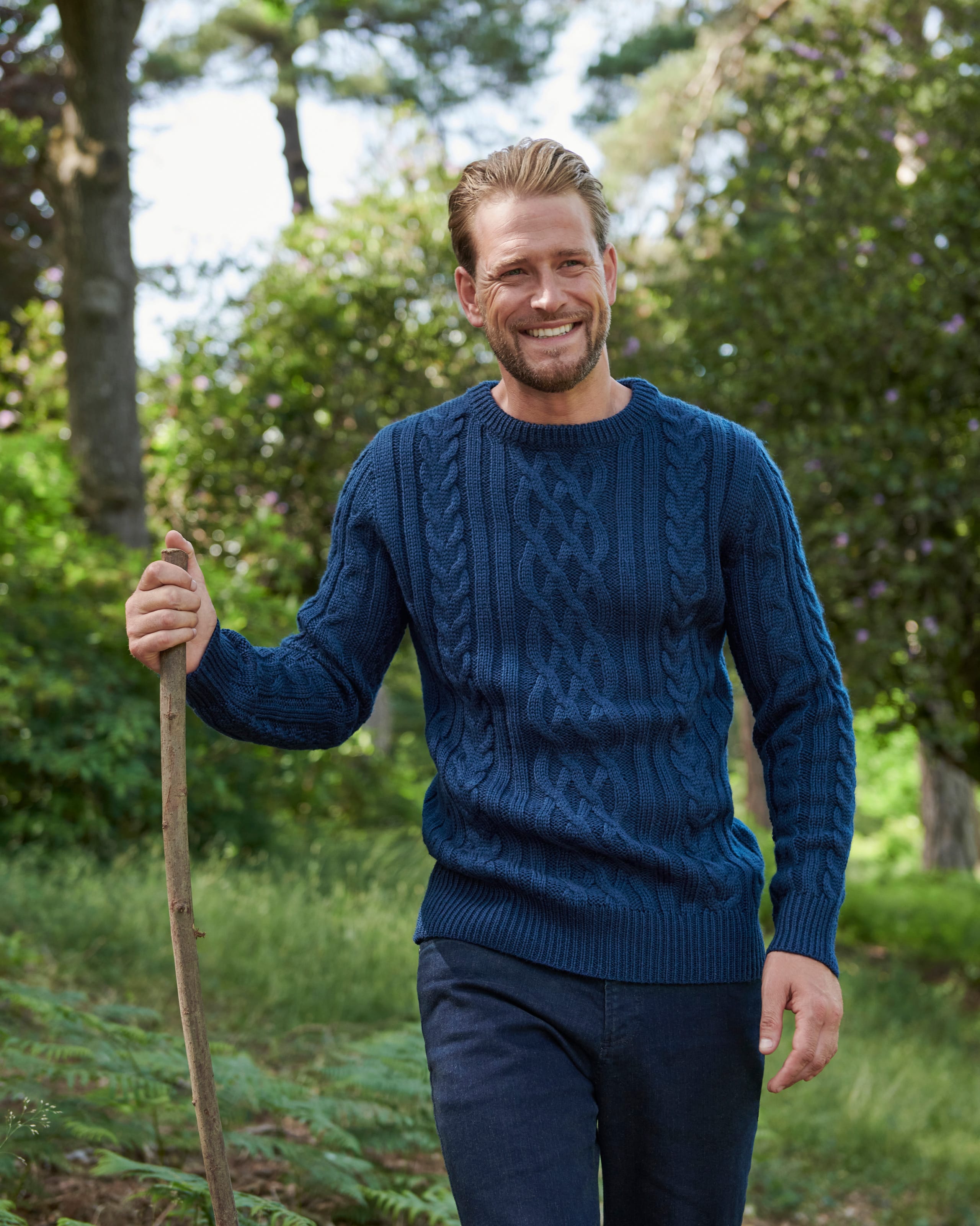 Indigo Navy | Pure Wool Aran Knitted Jumper | WoolOvers UK