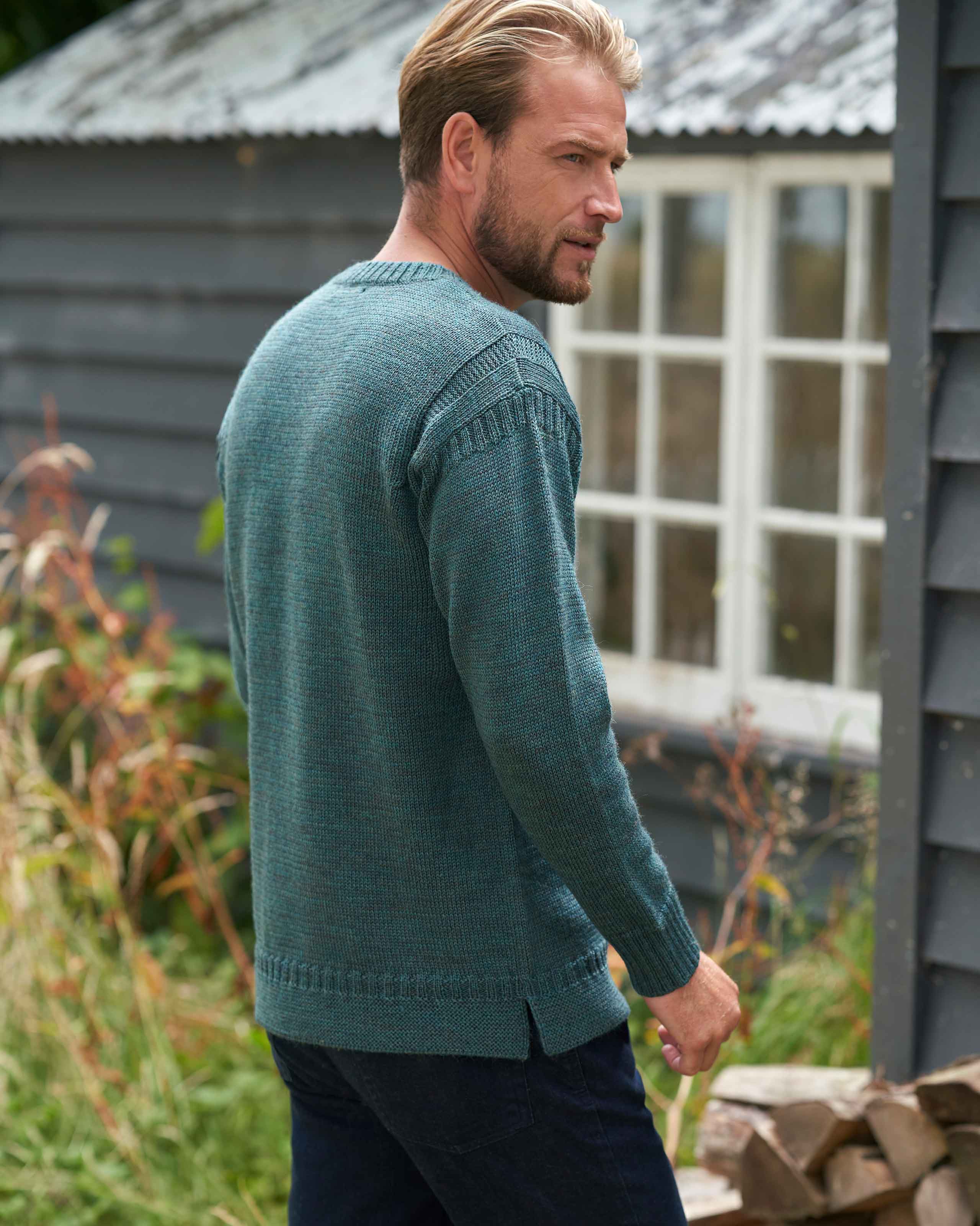 Petrol Marl | 100% Pure Wool Knitted Guernsey Jumper | WoolOvers AU