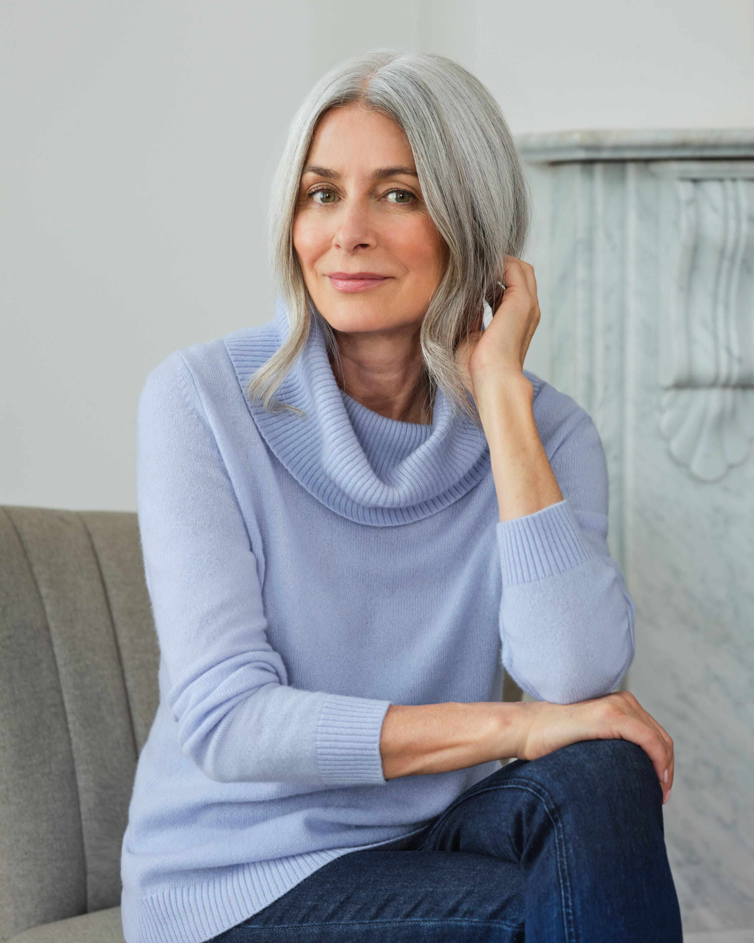 Soft Periwinkle Pure Cashmere Cowl Neck Sweater WoolOvers US soft-periwinkle-pure-cashmere-cowl-neck-sweater-woolovers-us