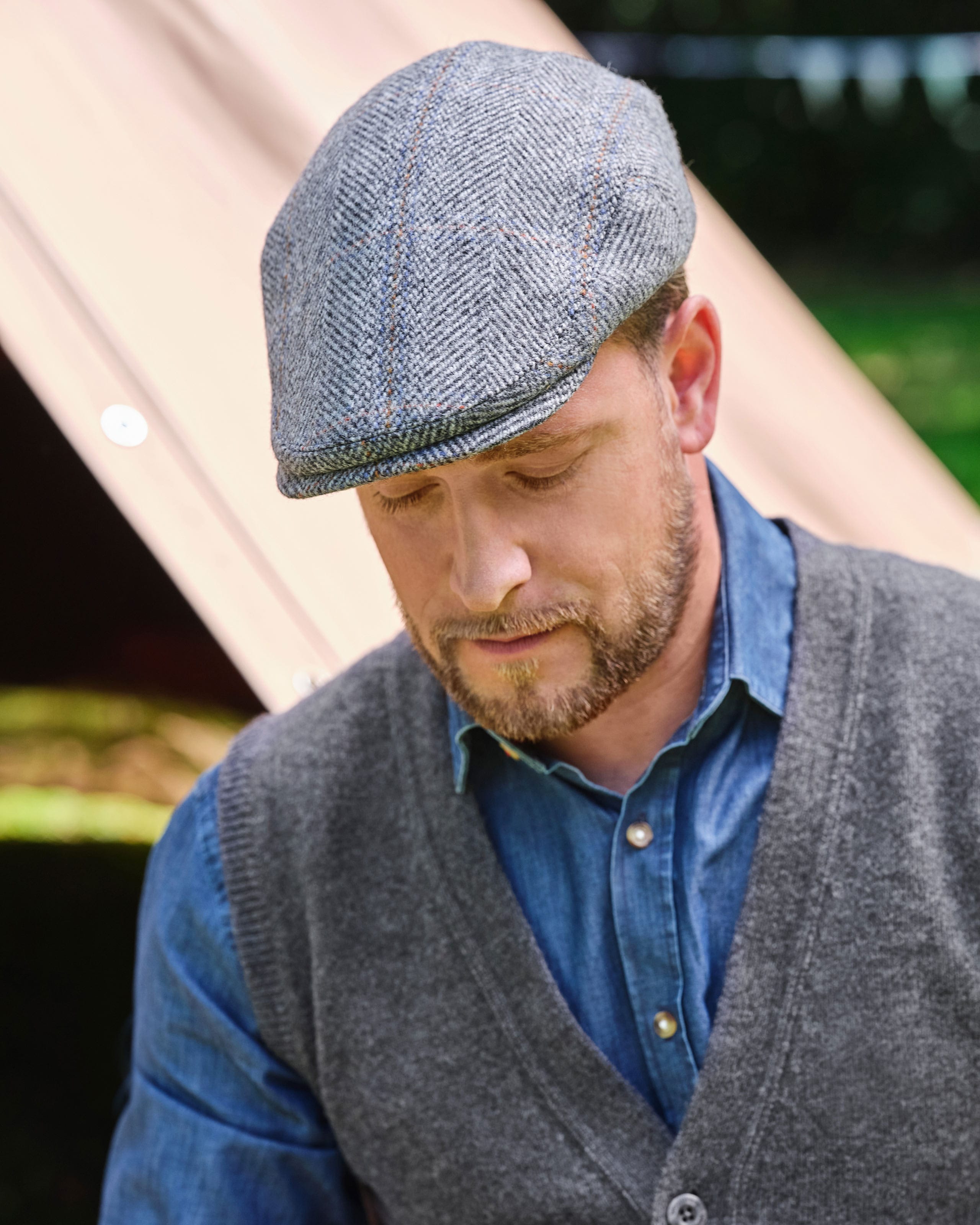 Slate Grey Mens Tweed Flat Cap WoolOvers UK