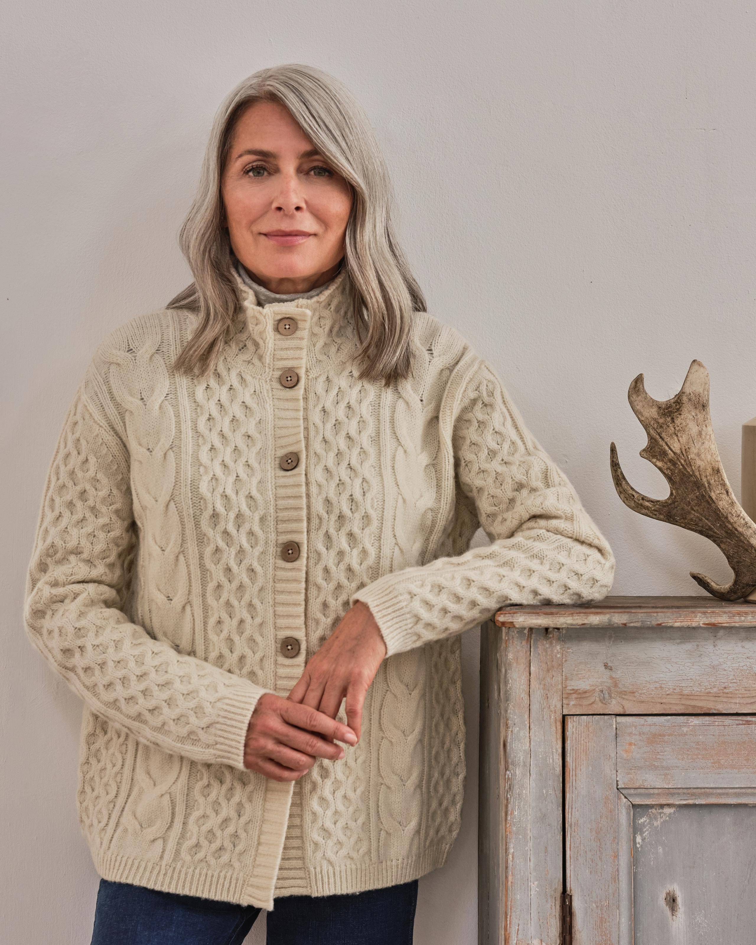 Cream Lambswool Cable Cardigan WoolOvers US