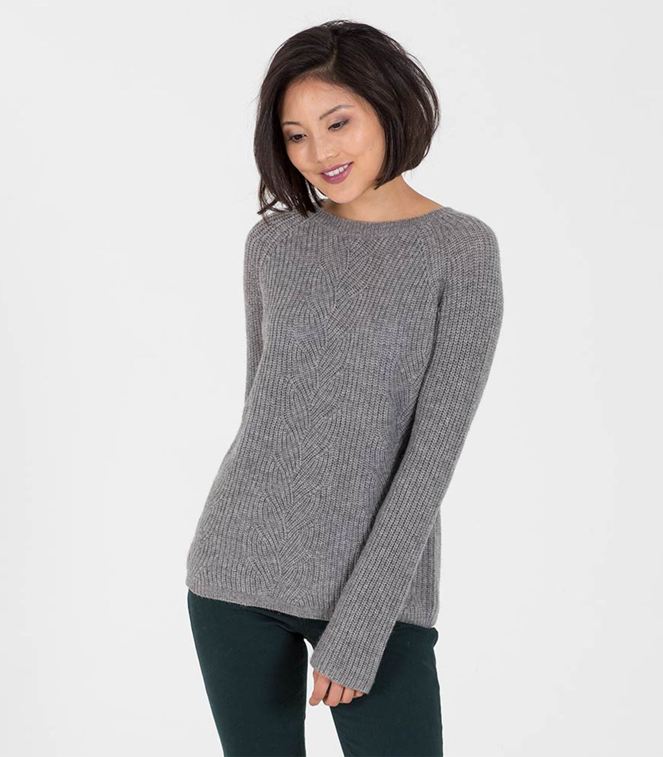 Mid Grey Marl 20 Cashmere And 80 Merino Womens Cashmere Merino Cable