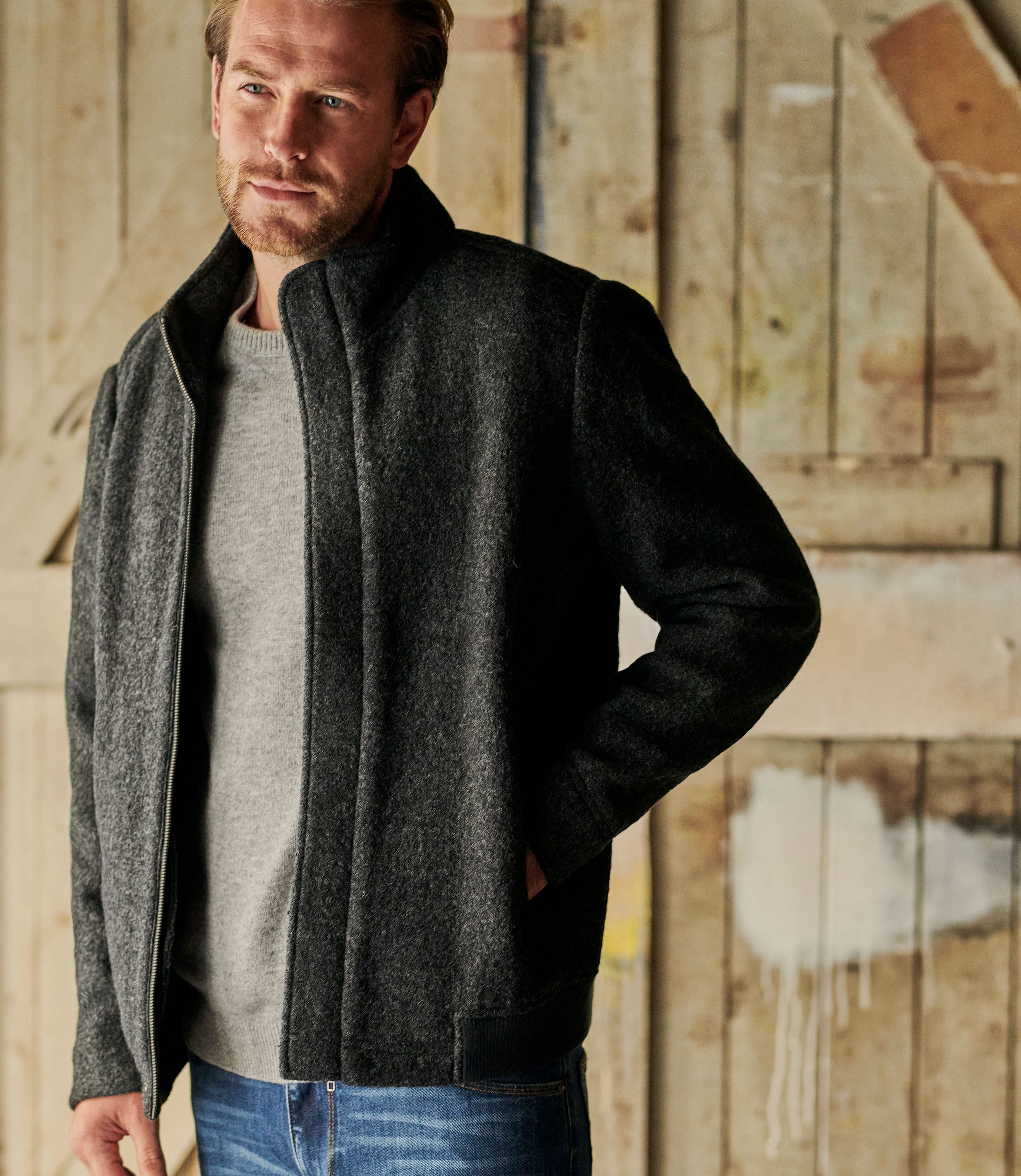 Charcoal | Mens Boiled Wool Jacket | WoolOvers UK