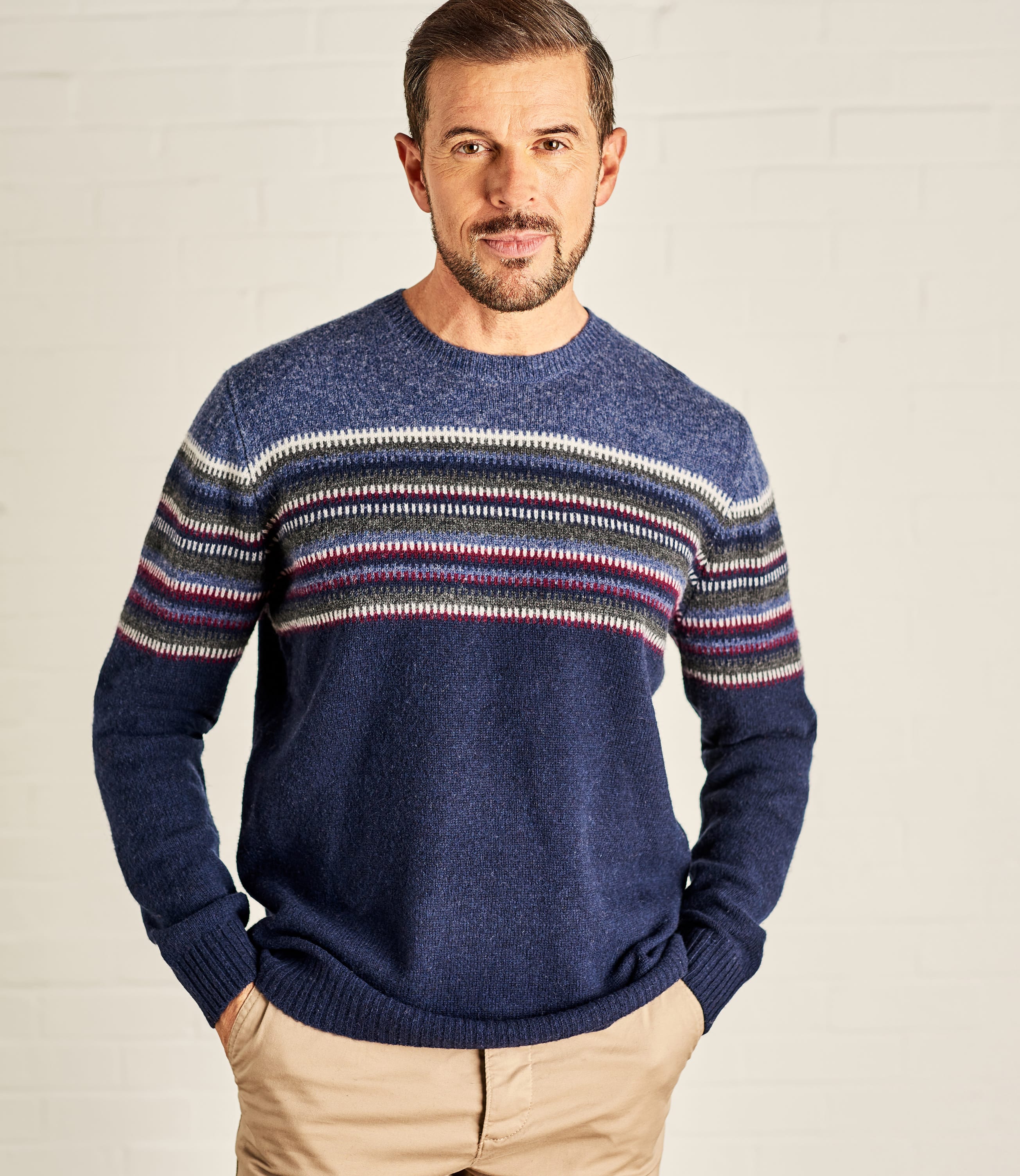 Navy Combo | Mens Zig Zag Stripe Sweater | WoolOvers US