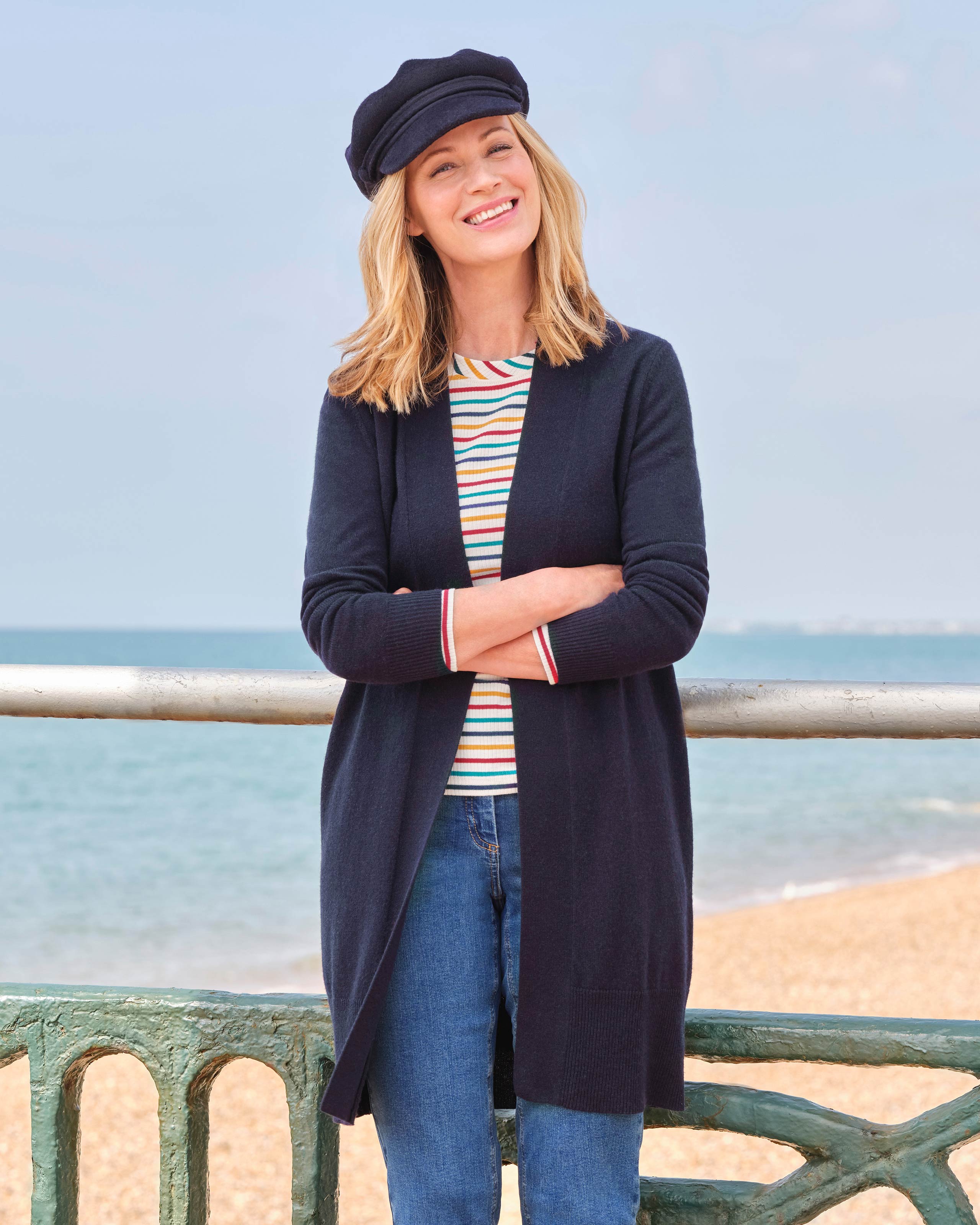 Navy | Cashmere & Merino Open Long Cardigan | WoolOvers US