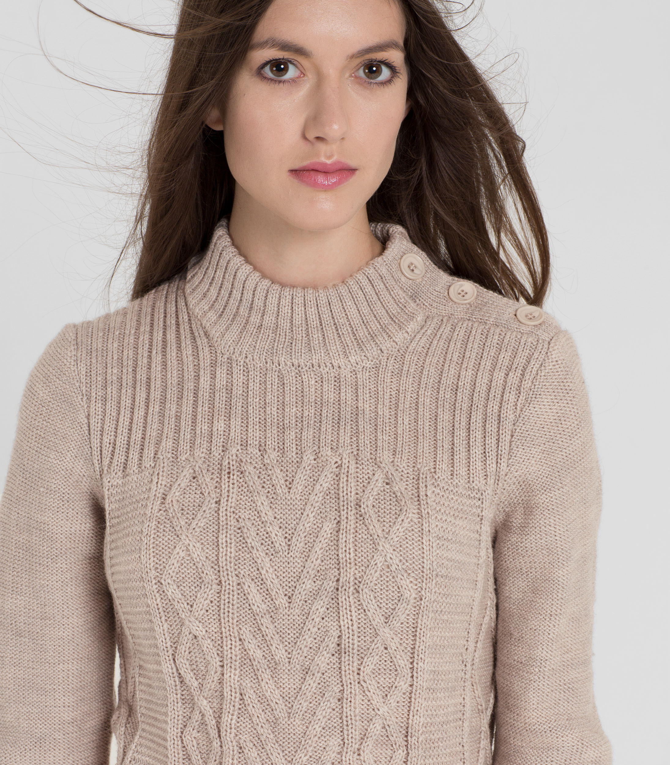Oatmeal | Womens Pure Wool Button Shoulder Jumper | WoolOvers UK