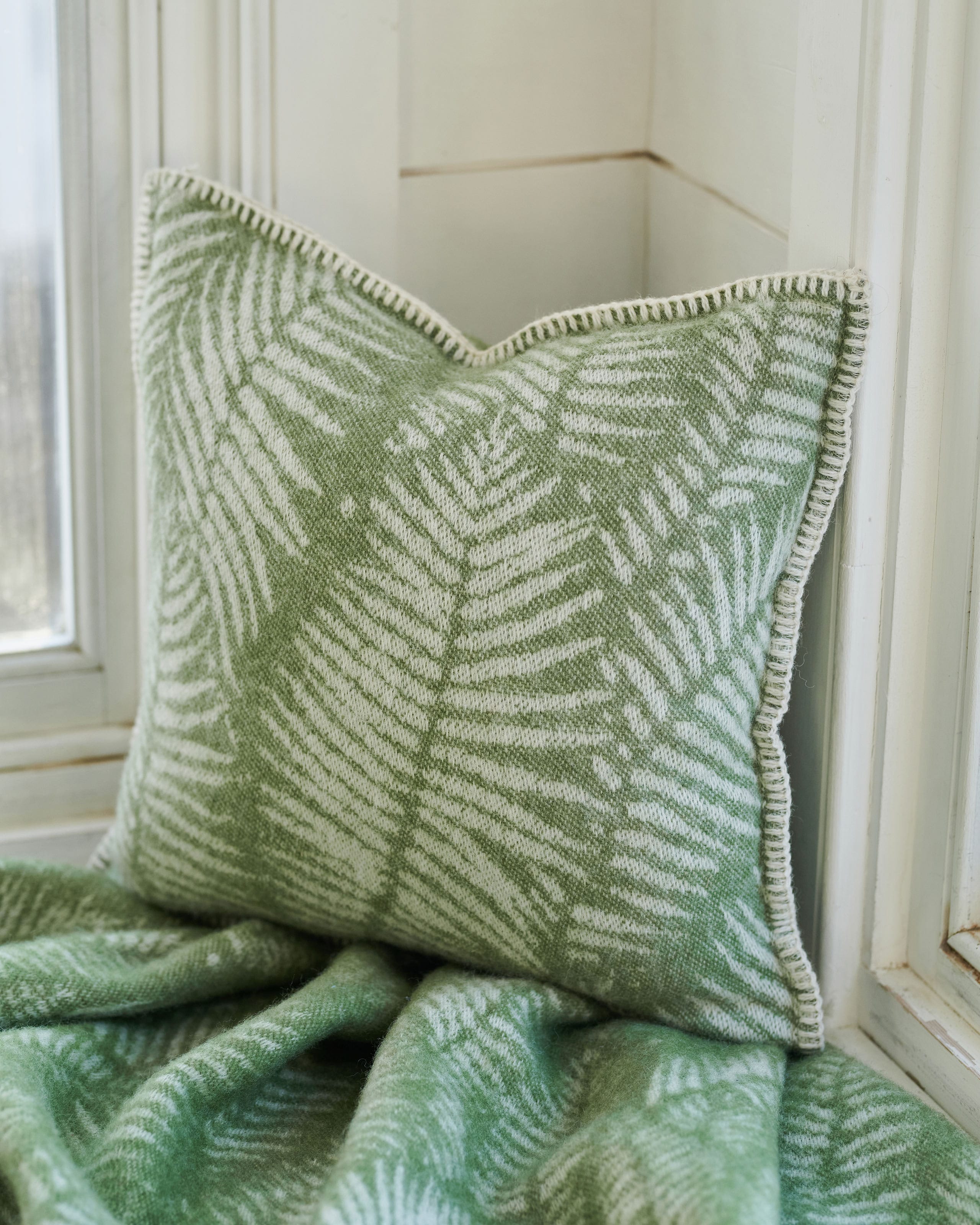 Fern Green Reversible Pure Wool Fern Cushion Cover WoolOvers UK