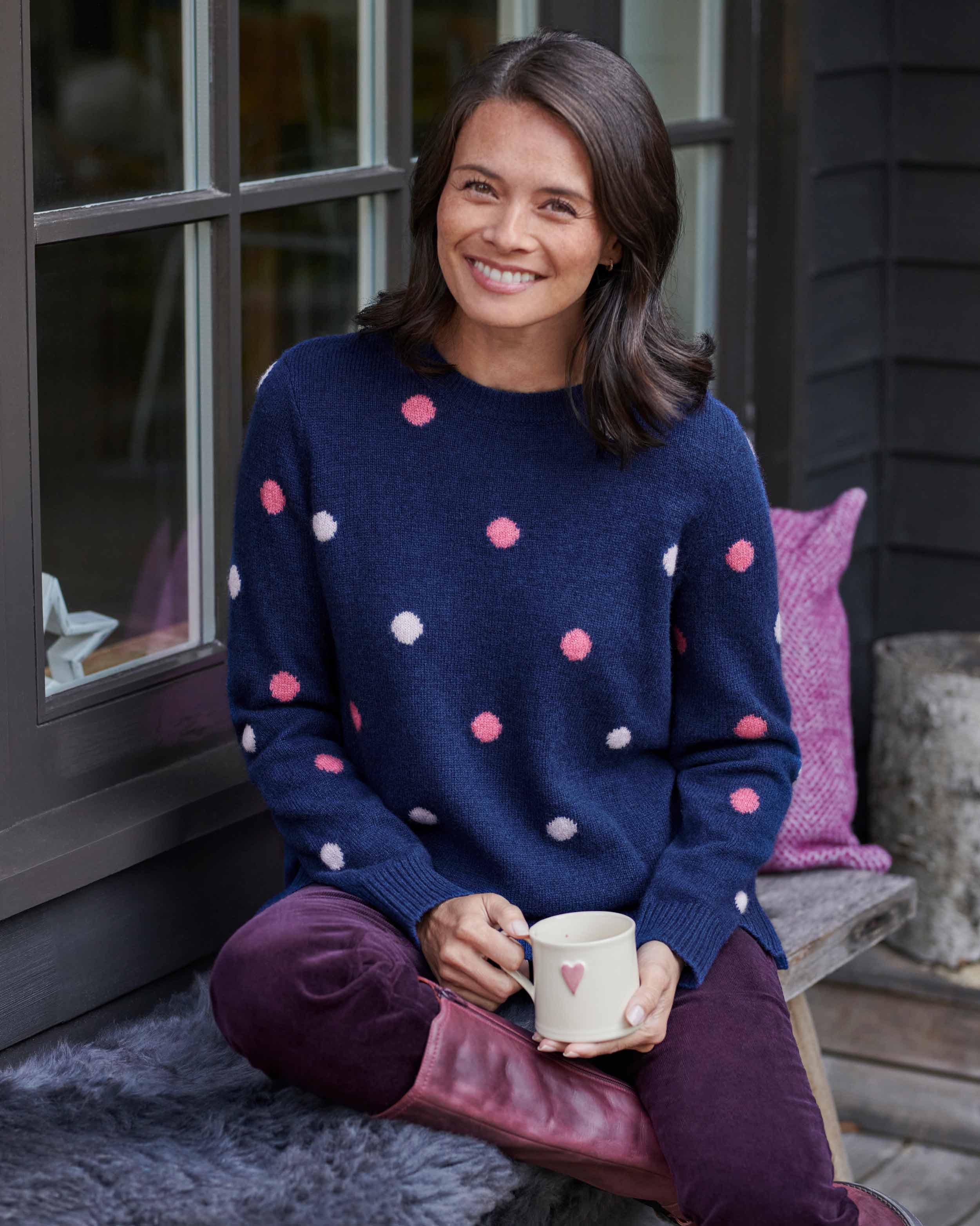 Navy/Pink Lambswool Spot Jumper WoolOvers UK