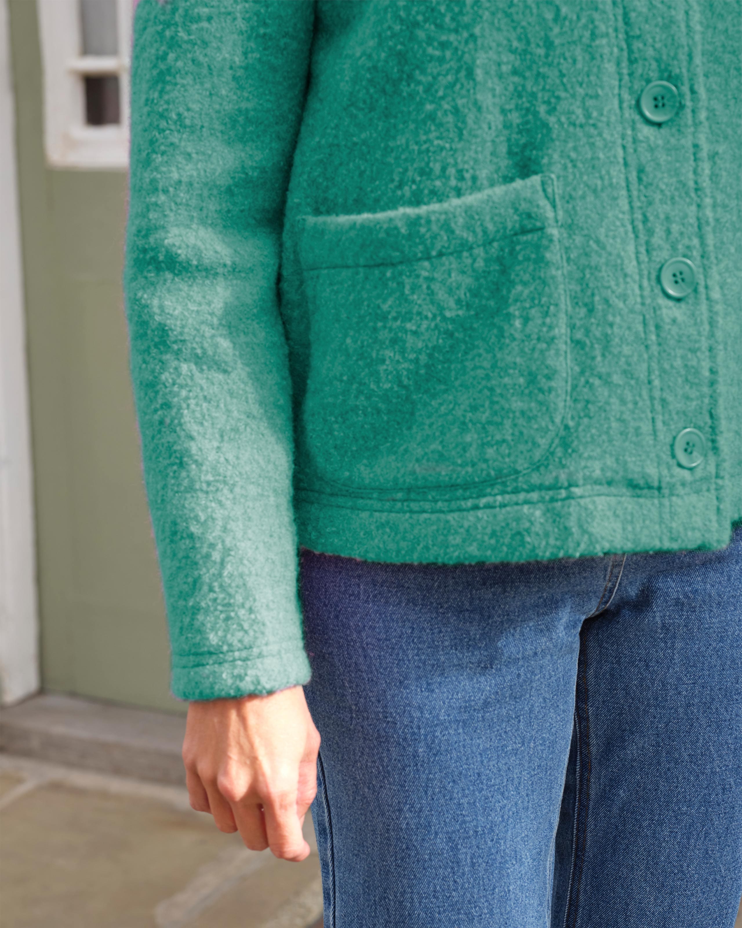 Viridian Green | Funnel Neck Button Jacket | WoolOvers US