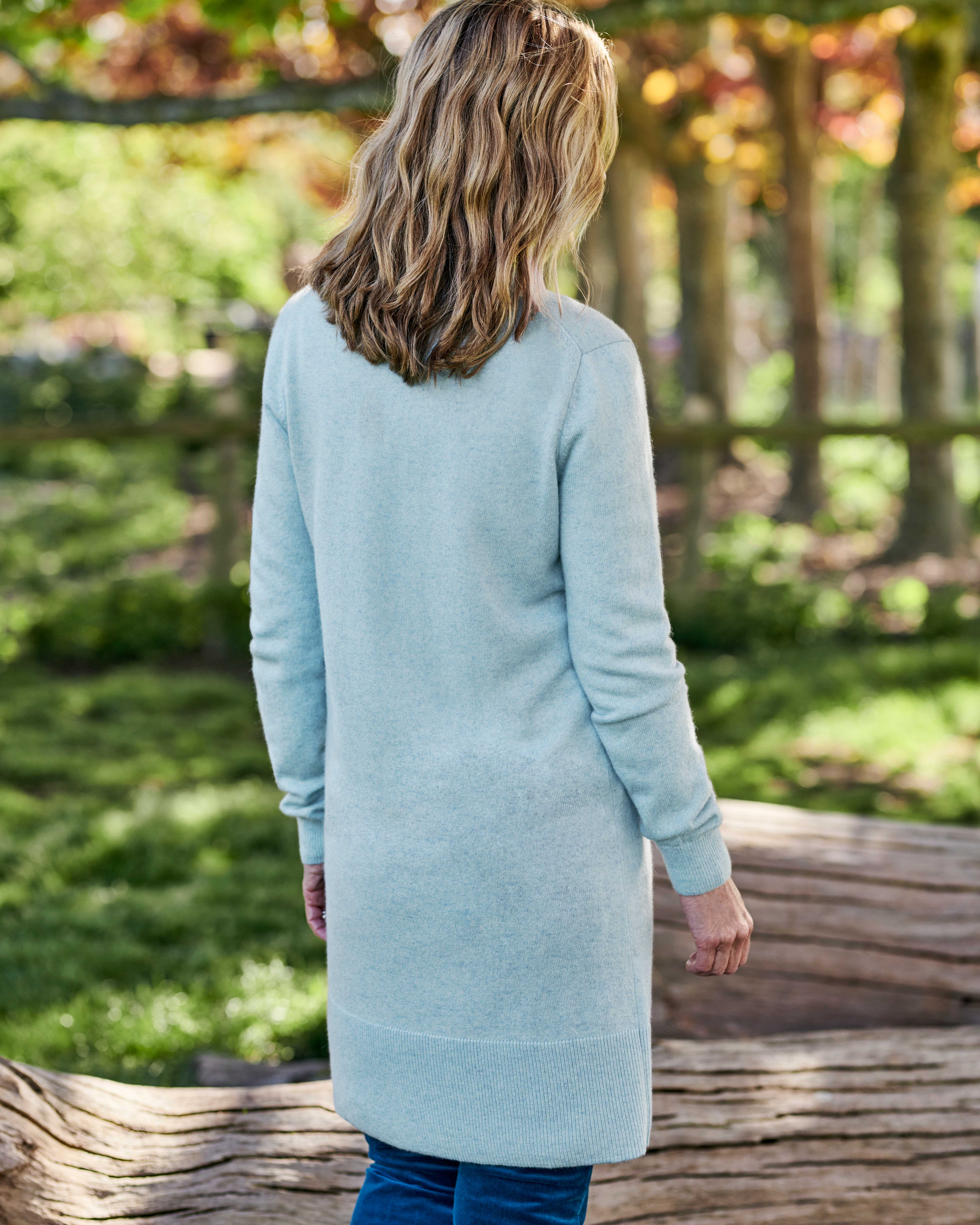 Ice Blue Marl Cashmere & Merino Open Long Cardigan WoolOvers US
