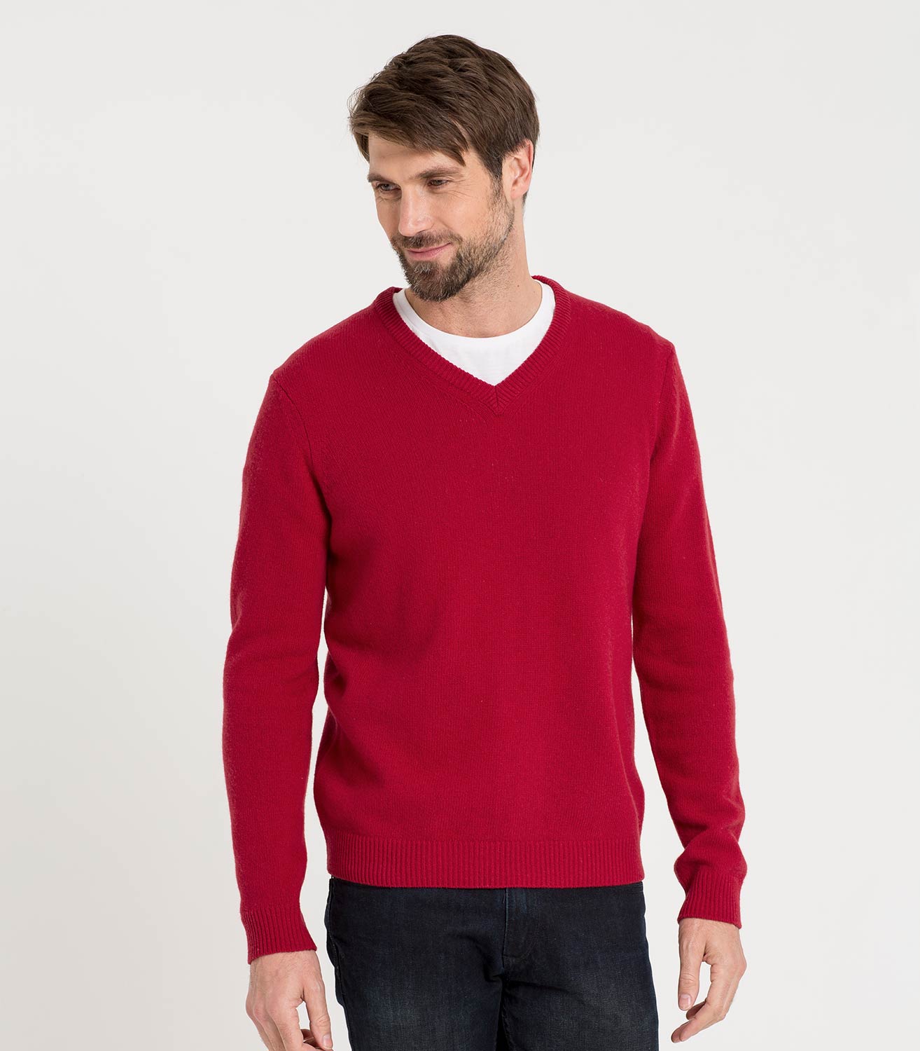 Red | Lambswool V Neck Knitted Sweater 