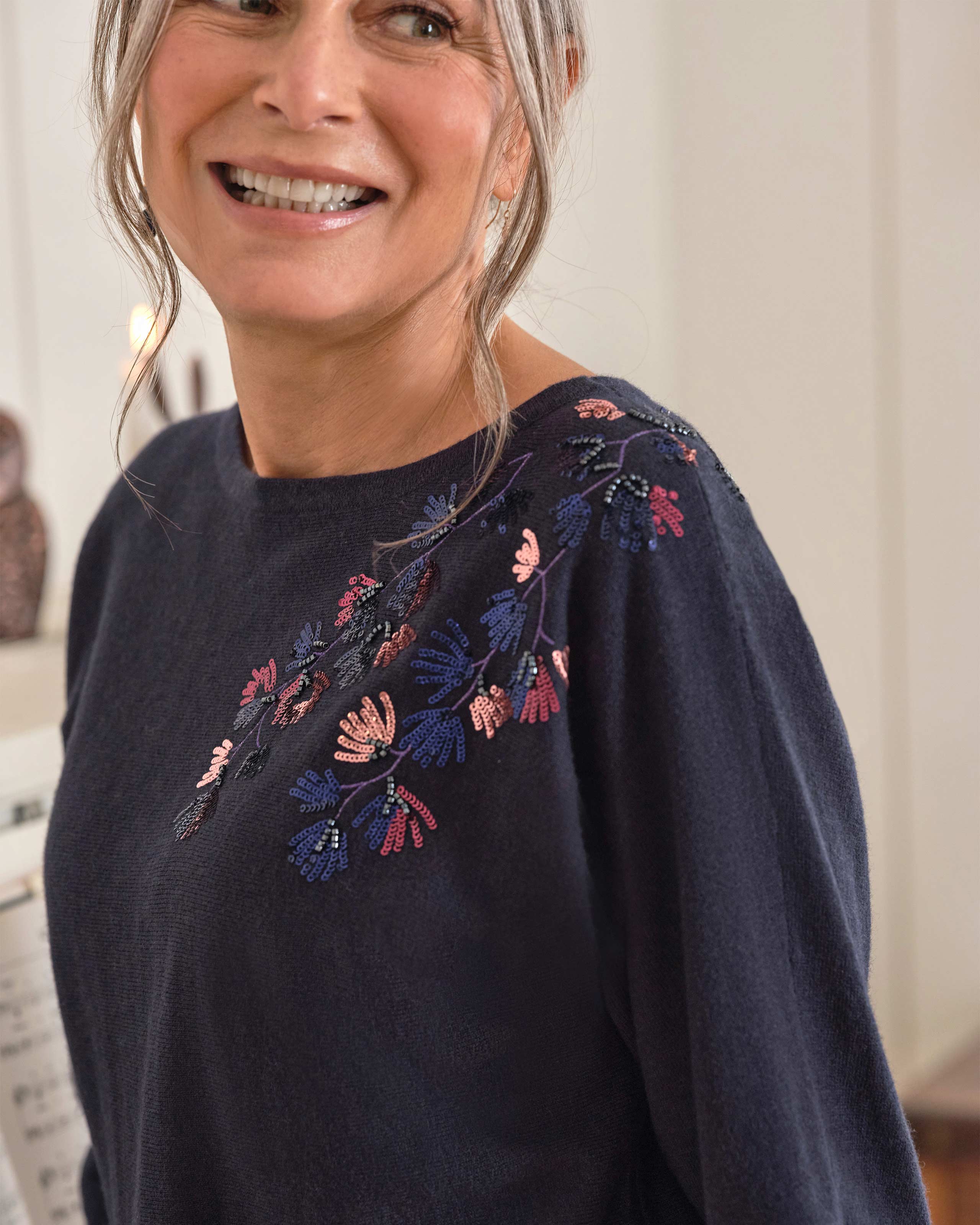 Navy Floral Sweater