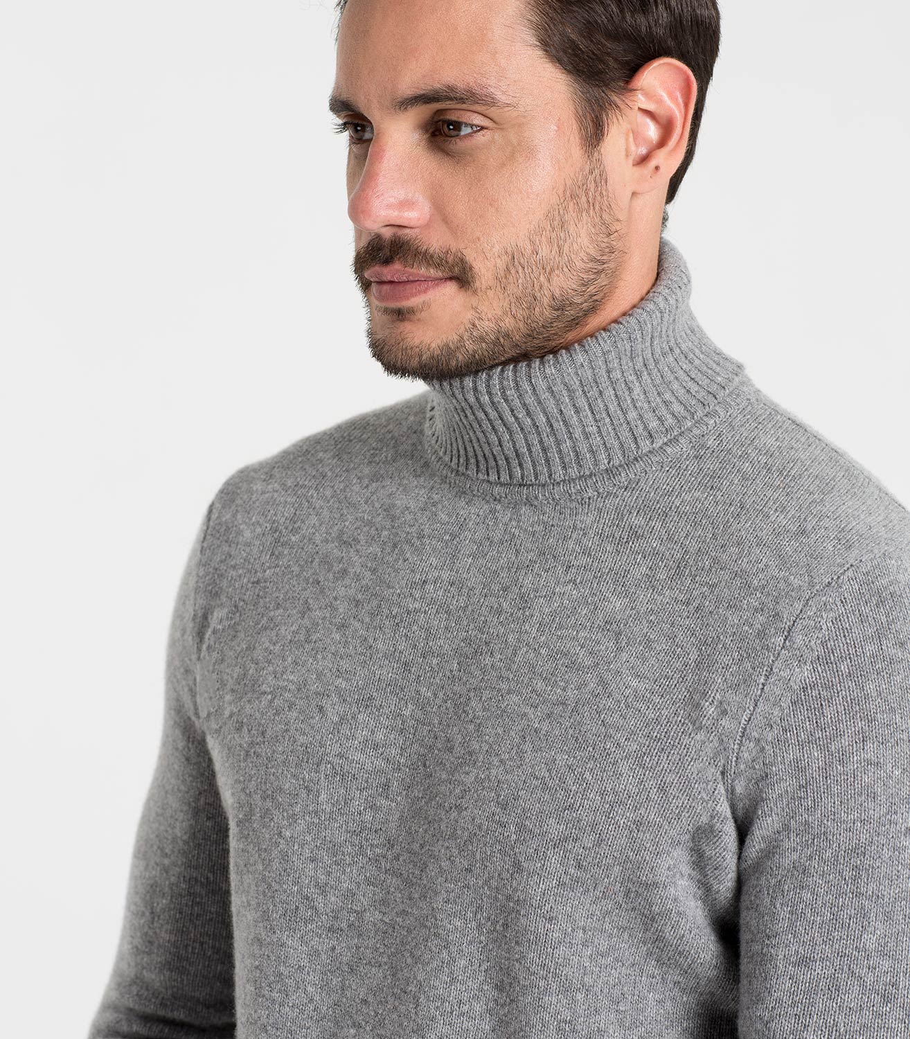 Flannel Grey | Mens Lambswool Turtle Neck Sweater | WoolOvers US