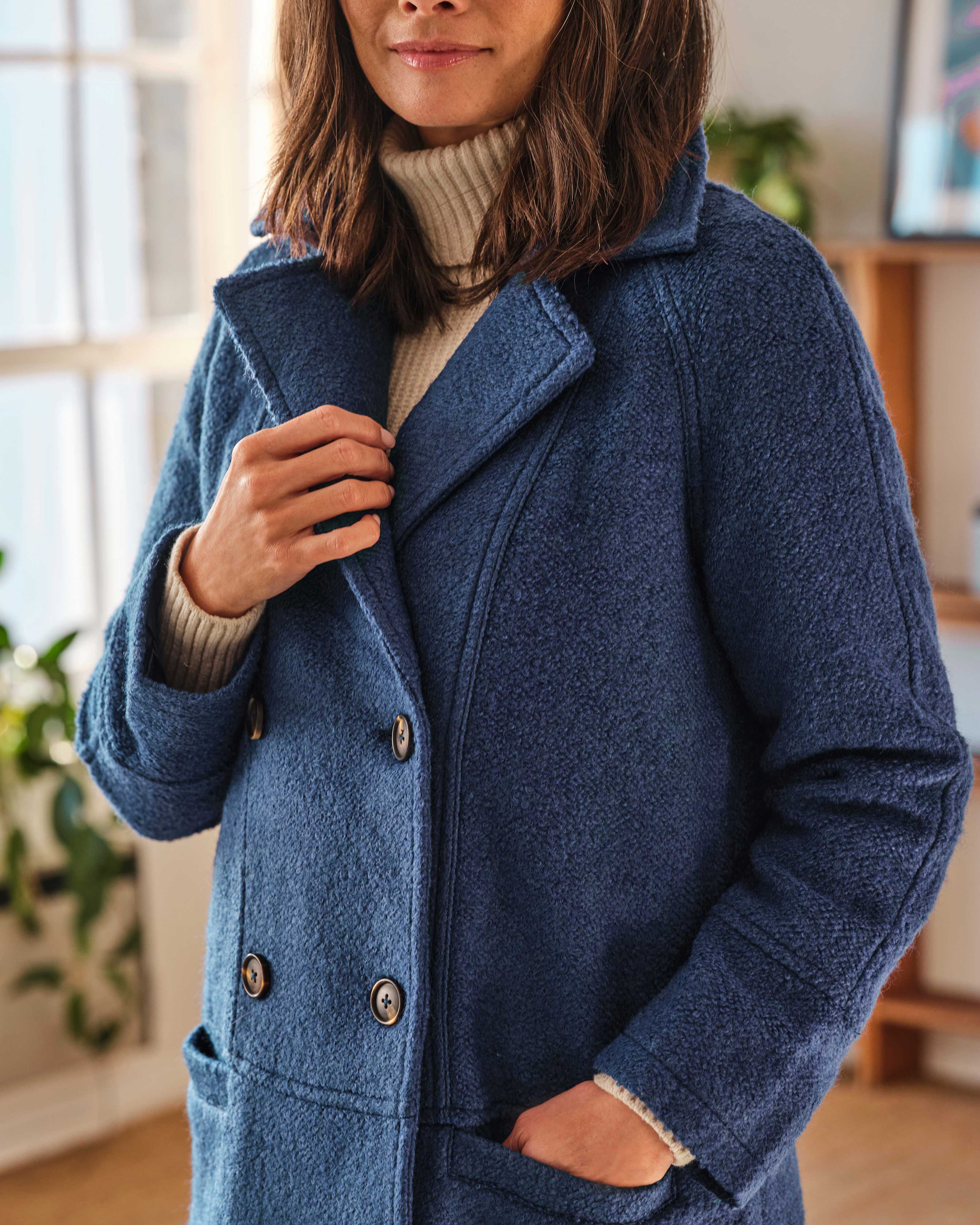 Dark Periwinkle Blue | Remi Wool And Recycled Polyester Coat | WoolOvers UK