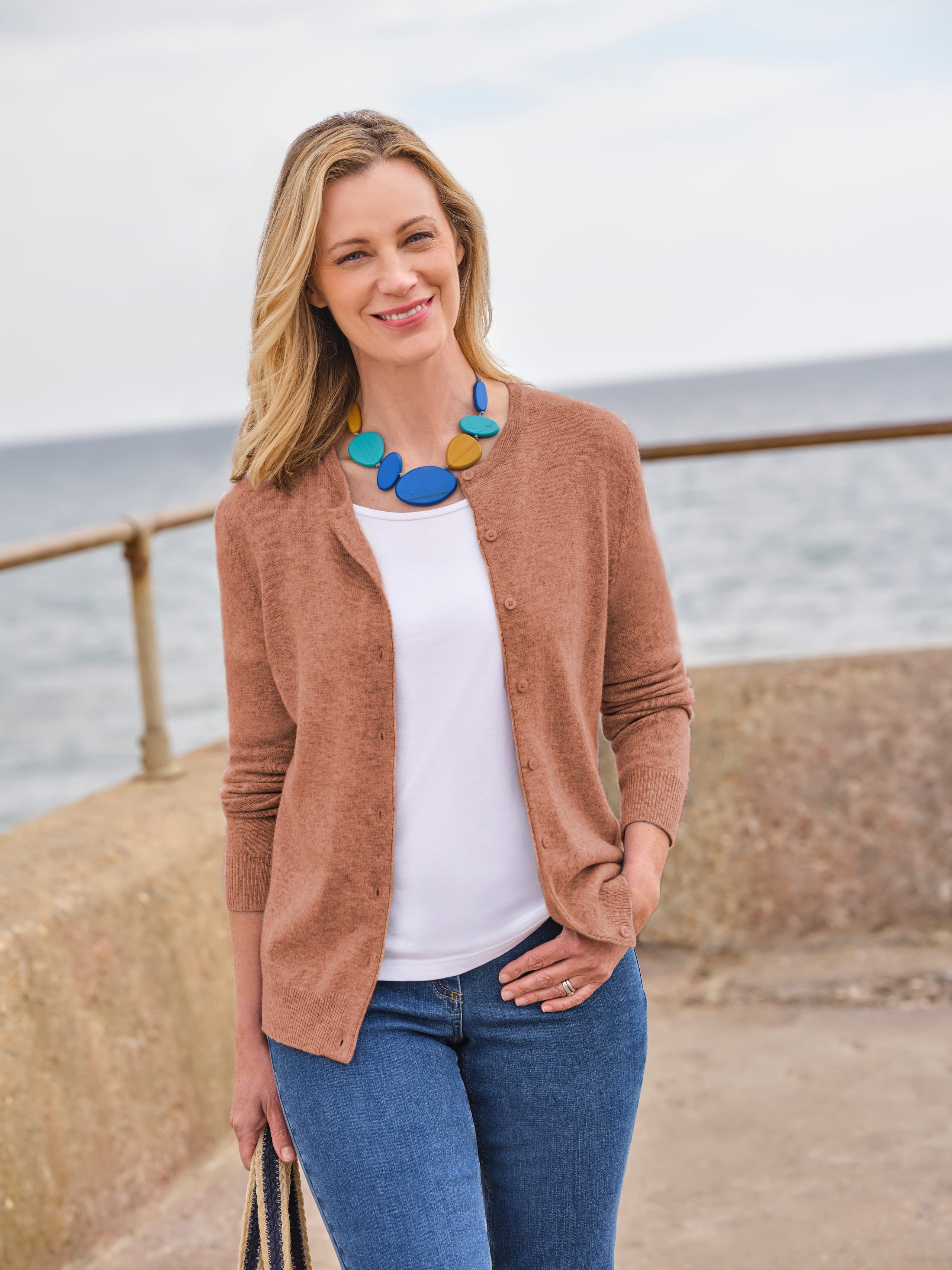 Nutmeg | Cashmere Merino Crew Neck Cardigan | WoolOvers US