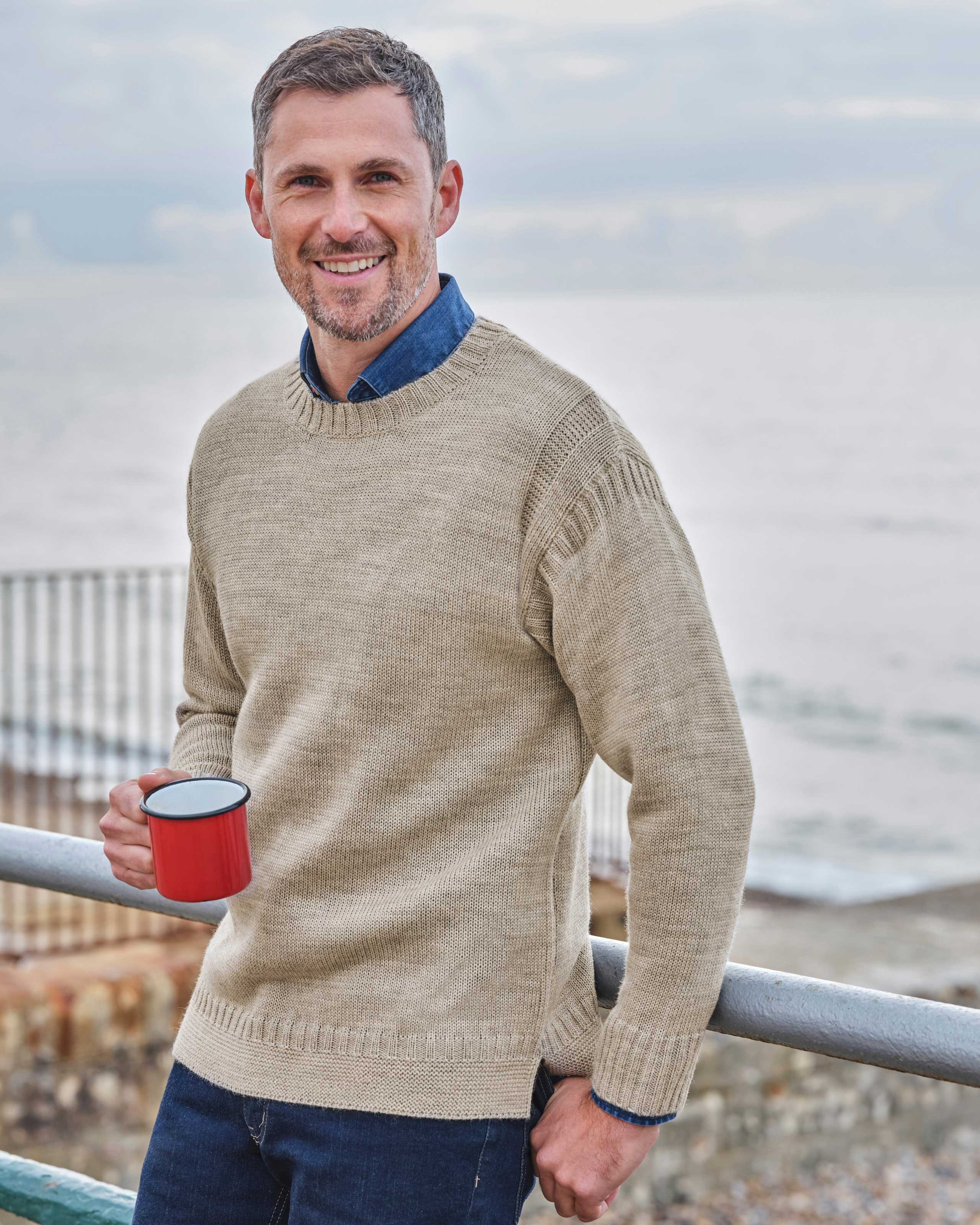 Oatmeal | 100% Pure Wool Knitted Guernsey Jumper | WoolOvers UK
