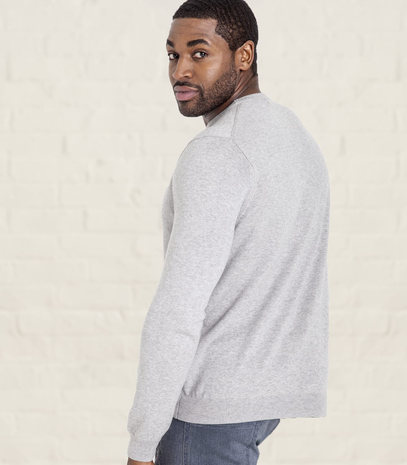 Grey Marl 10% Cashmere & 90% Cotton | Mens Cashmere & Cotton Crew Neck Sweater