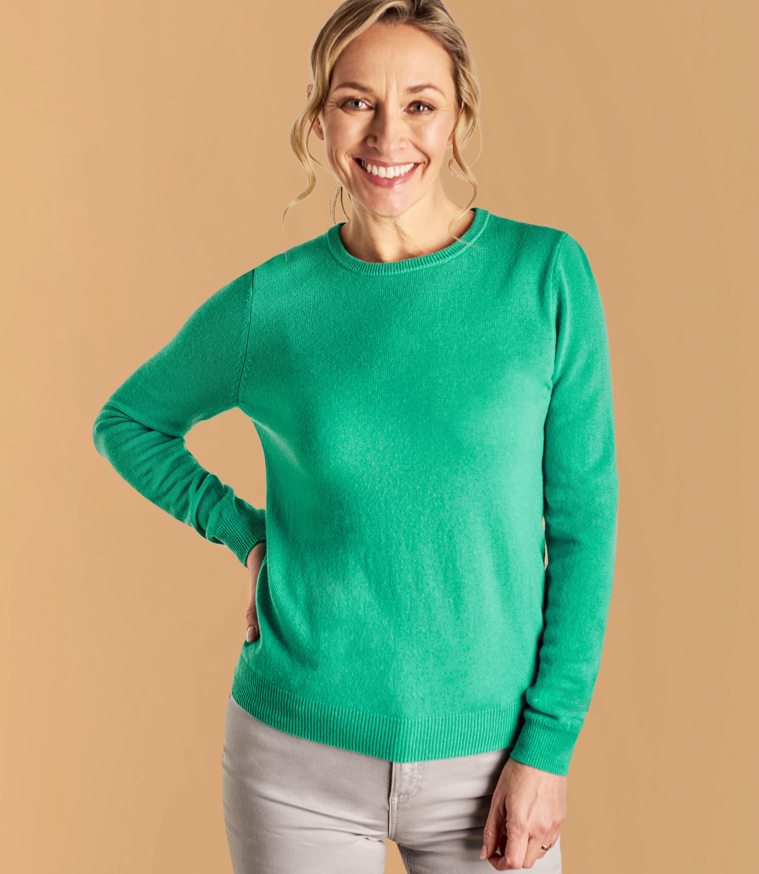 Soft Jade | Cashmere & Merino Crew Neck Knitted Jumper | WoolOvers UK