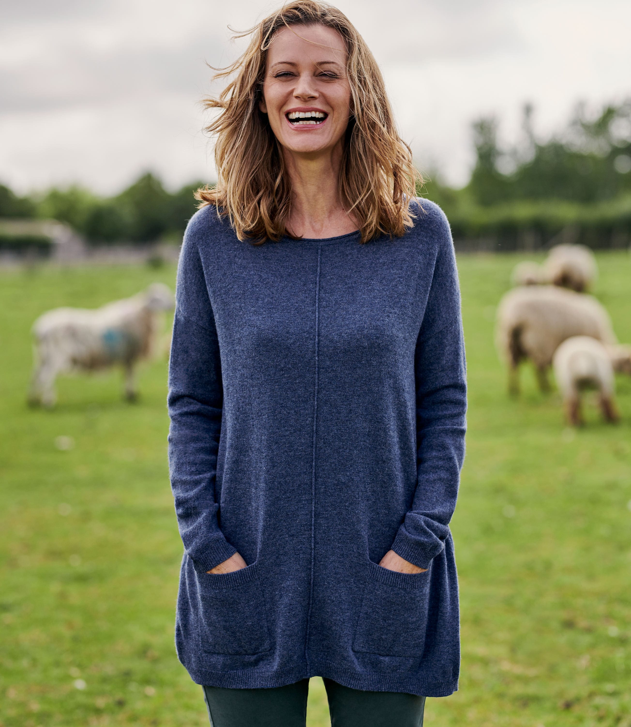 Denim Marl | Womens Cashmere & Merino Pocket Tunic | WoolOvers UK