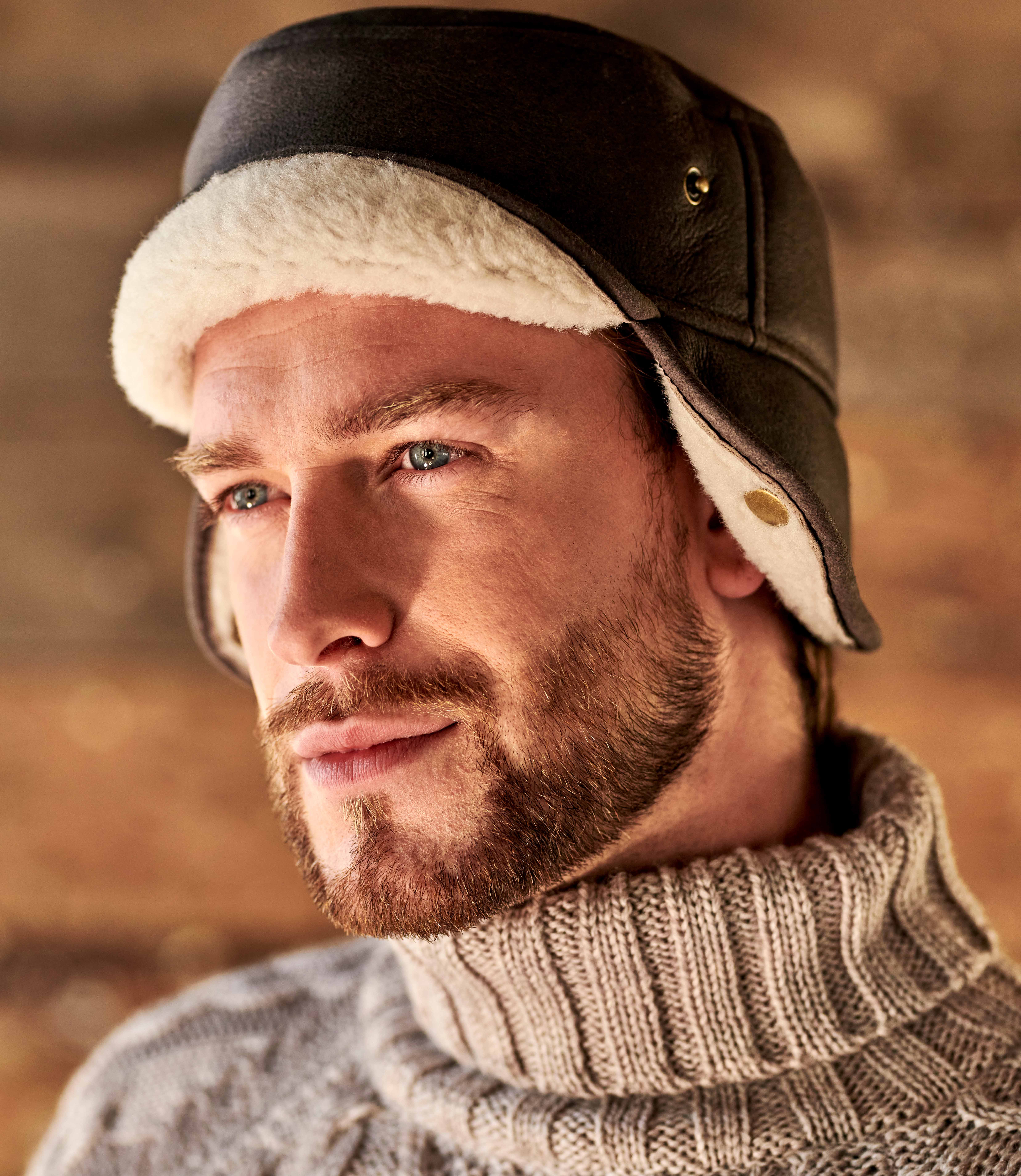 Bitter Chocolate Mens Sheepskin Hunters Hat WoolOvers UK