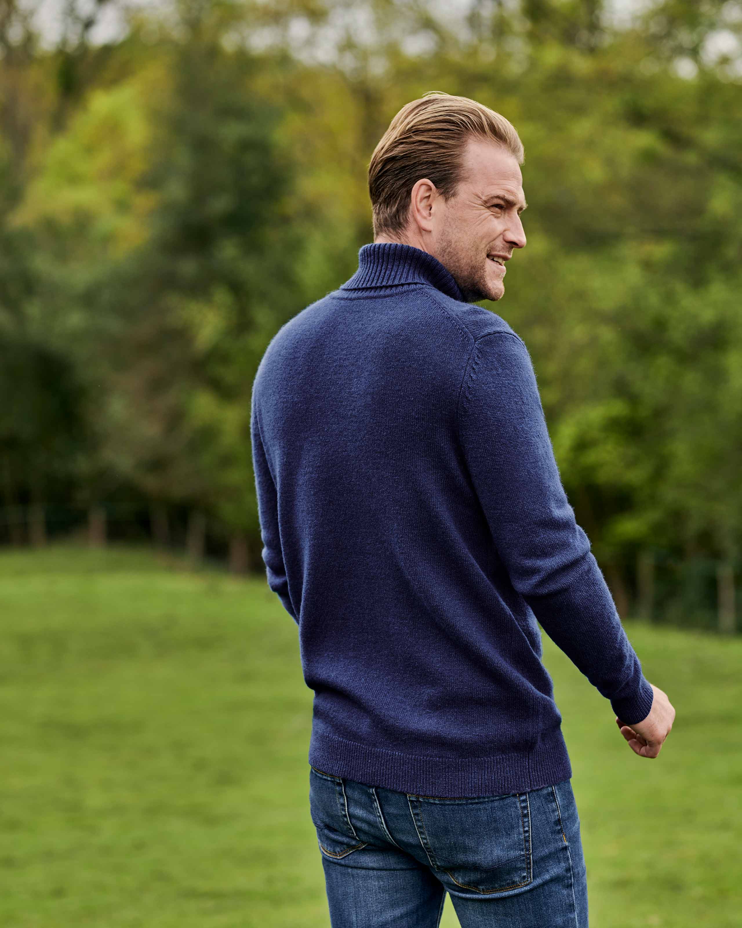 Navy | Mens Lambswool Polo Neck Jumper | WoolOvers UK