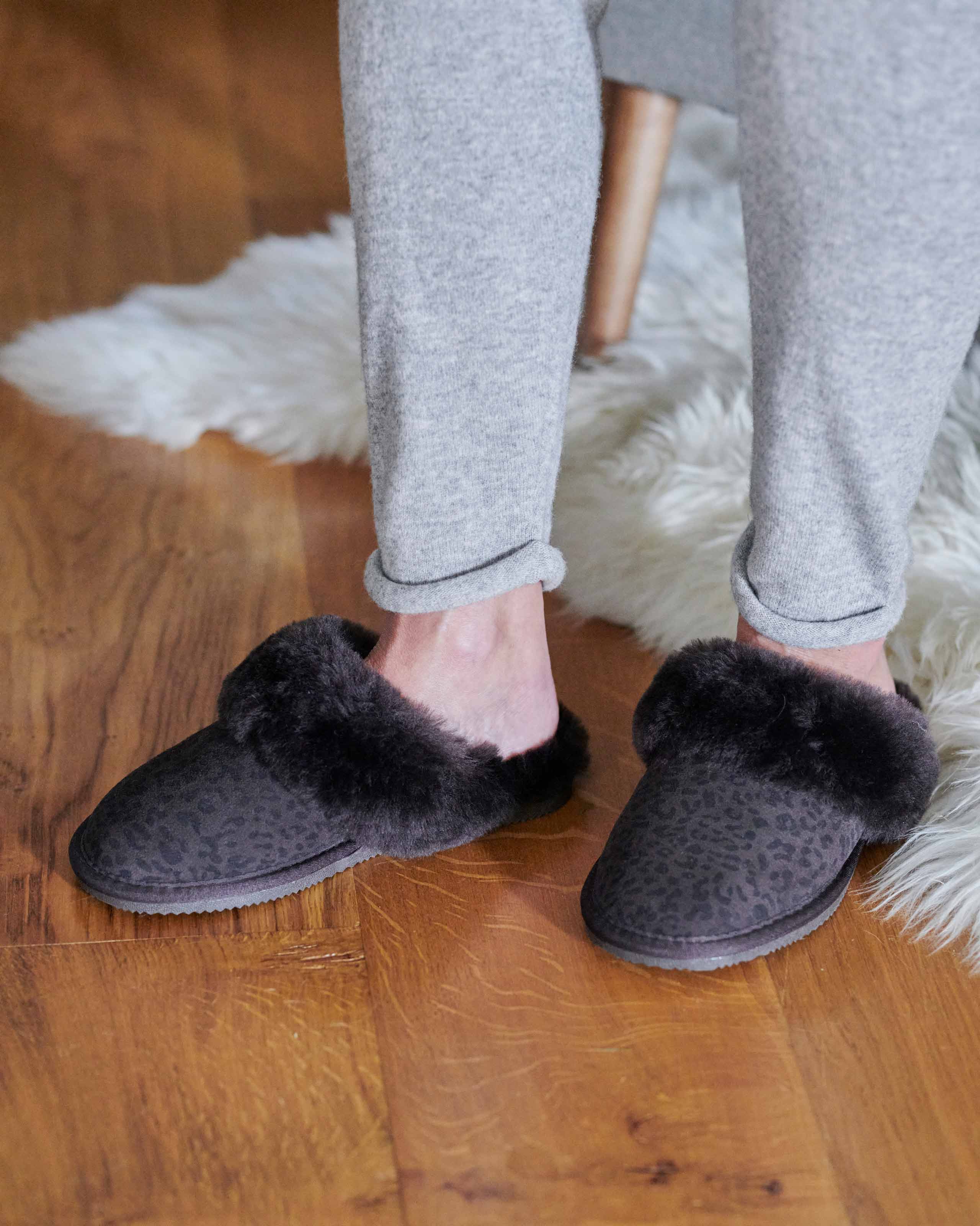 Leopard Print Womens Sheepskin Mule Slipper WoolOvers UK
