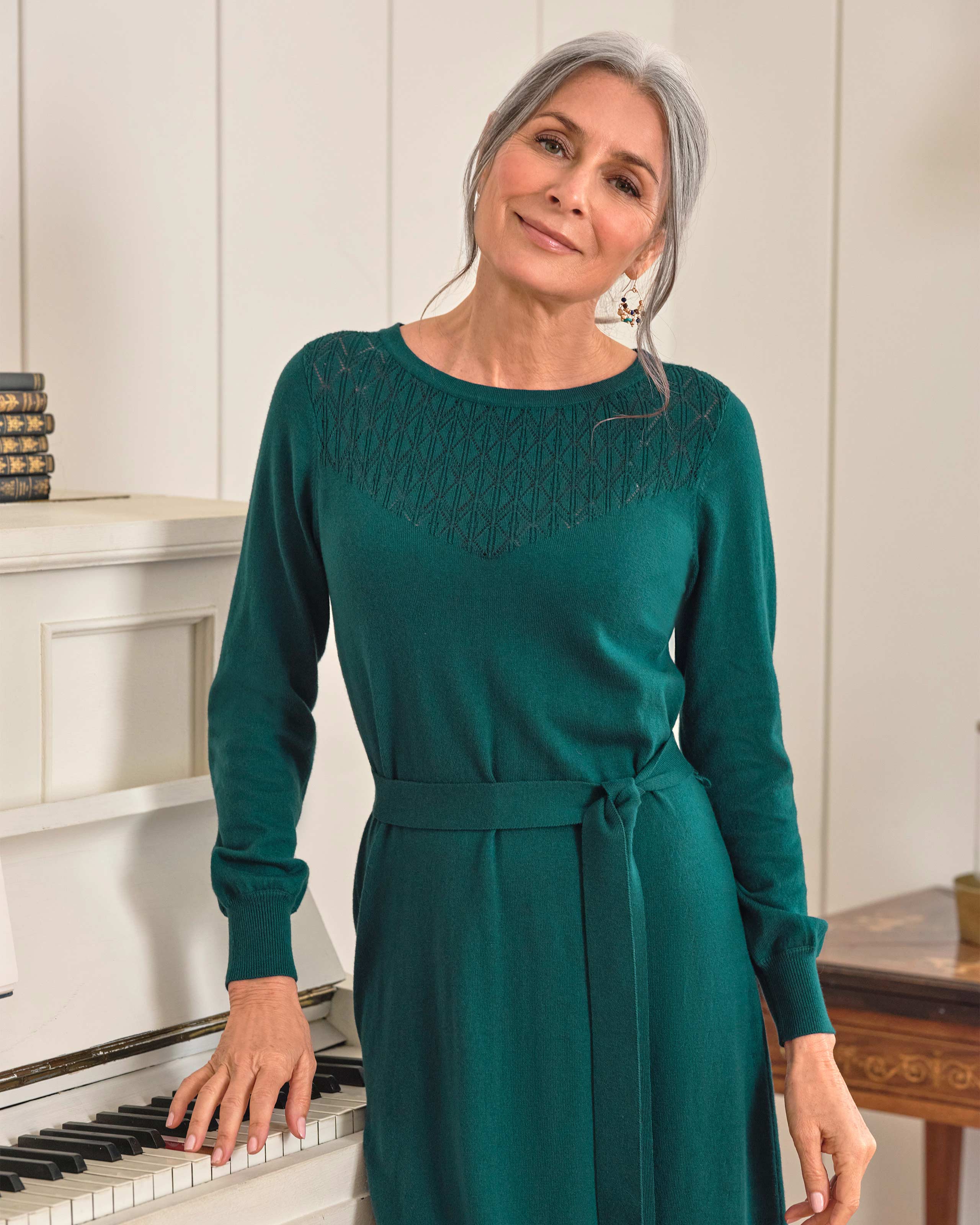 Pointelle Wool Dress Nutmeg