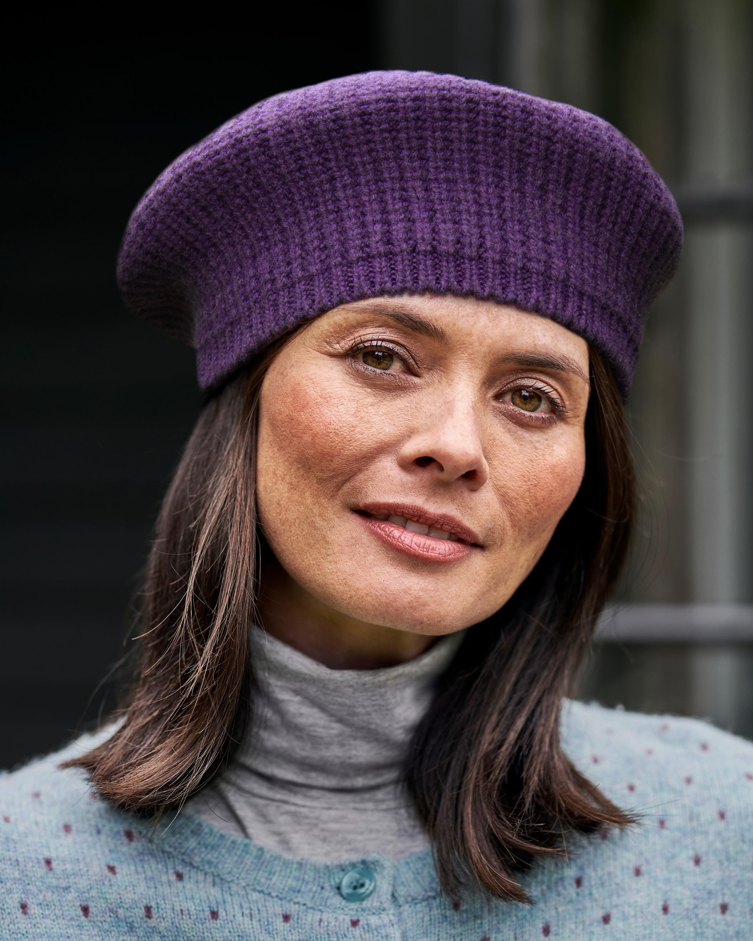 Purple Pure Lambswool Ribbed Beret