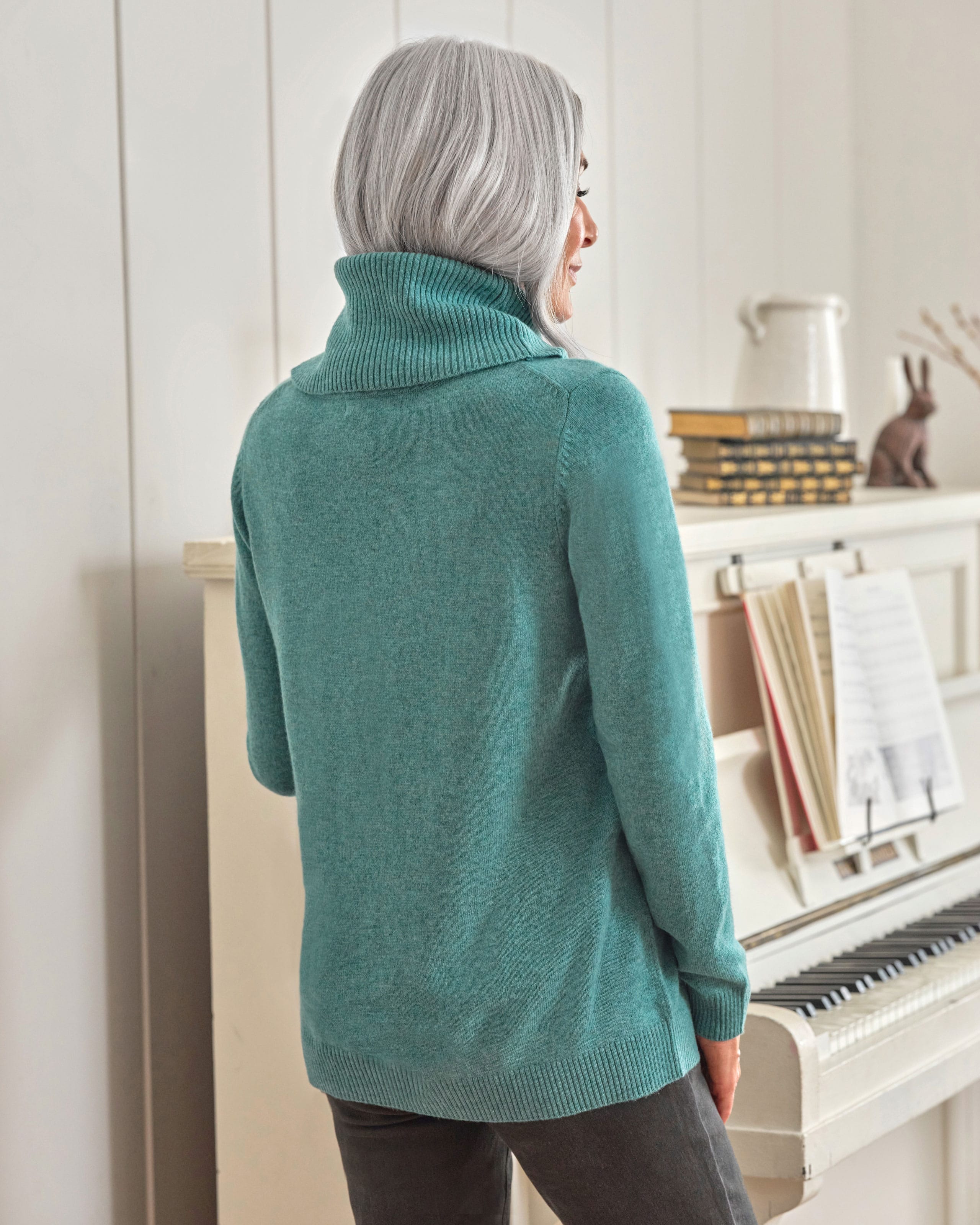 Light Samphire Cashmere And Merino Long Sleeve Cowl Neck Sweater