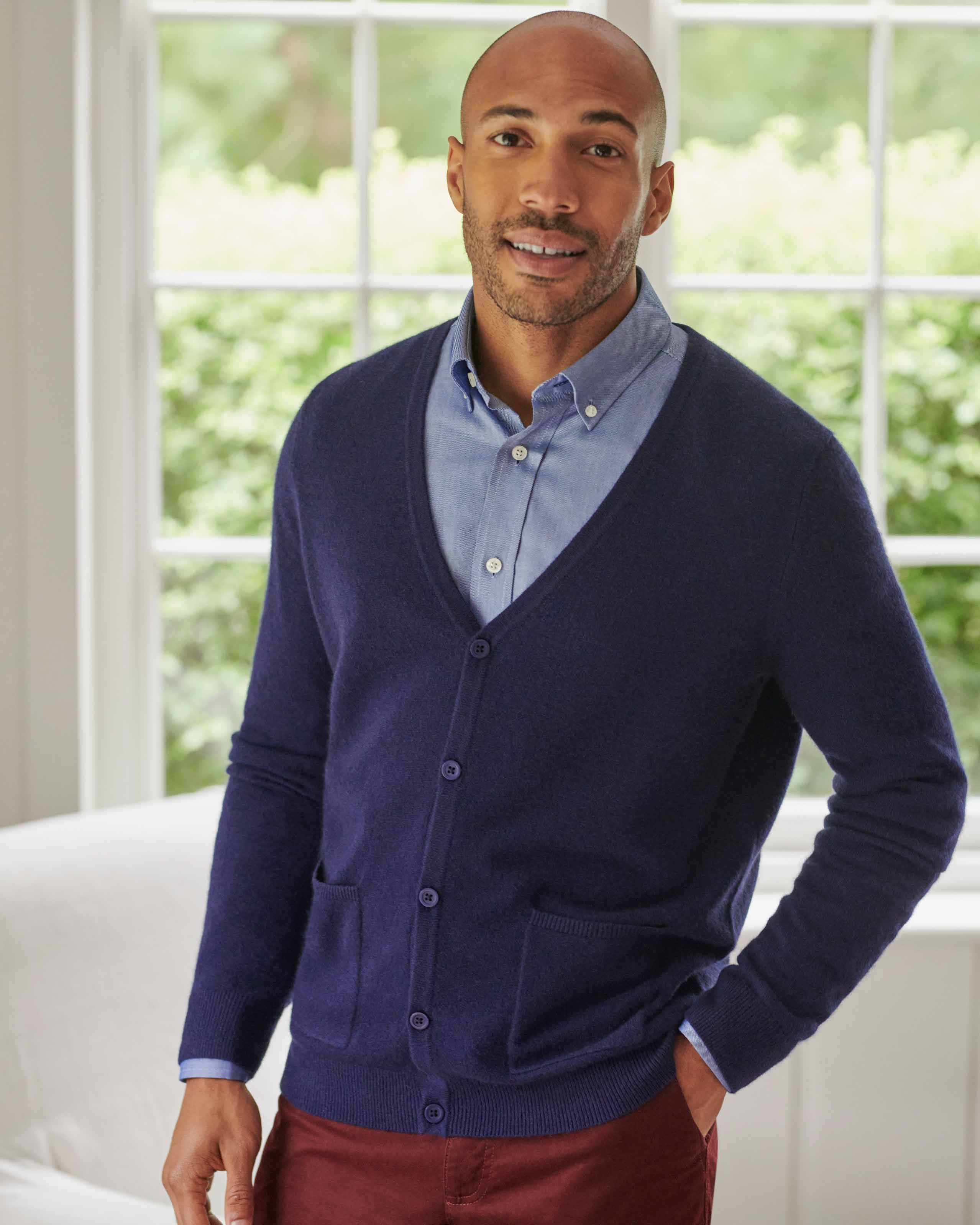 Men's & Women's Navy Cardigans Natural Knitwear WoolOvers UK