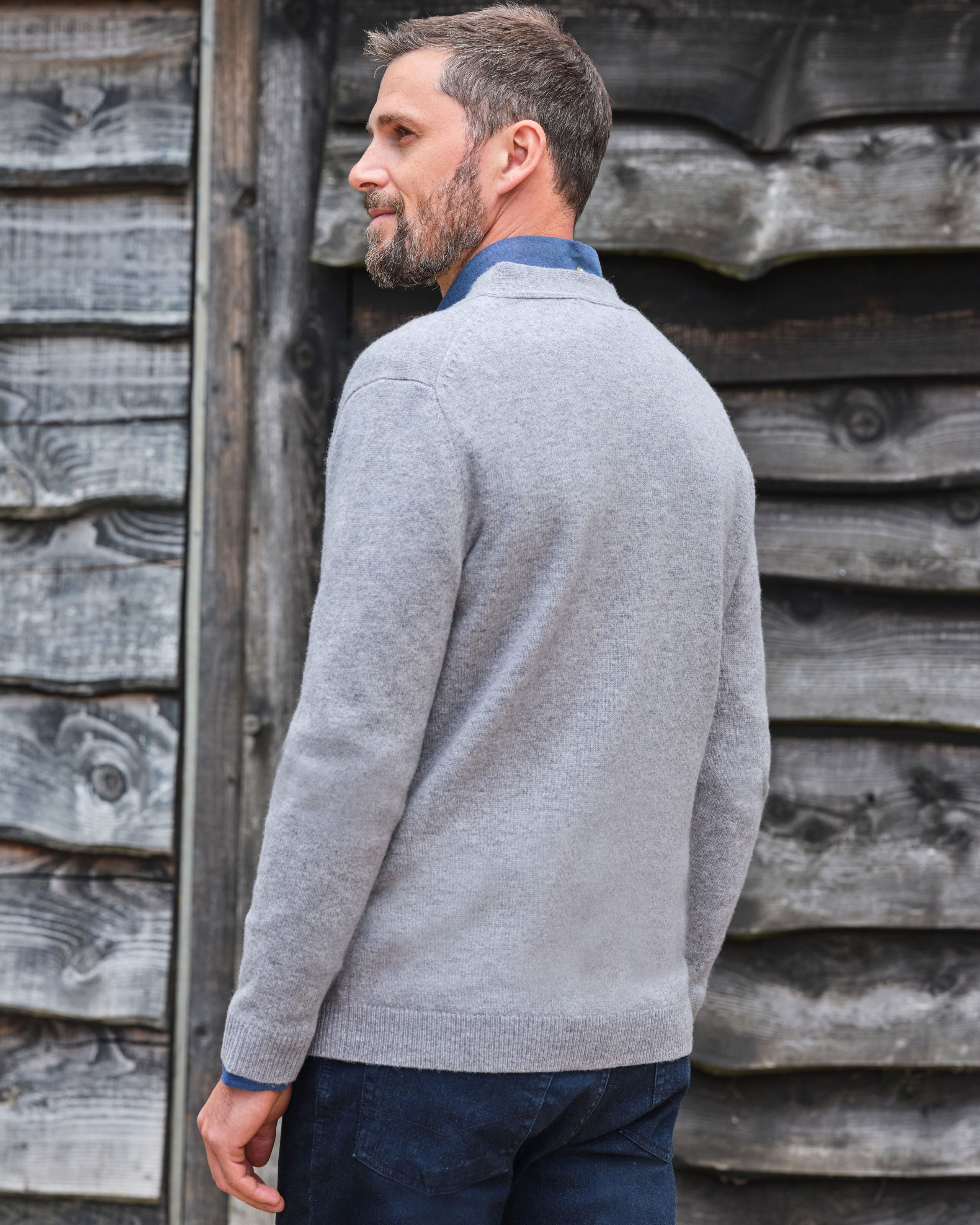 Grey Marl | Mens Lambswool V Neck Cardigan | WoolOvers US