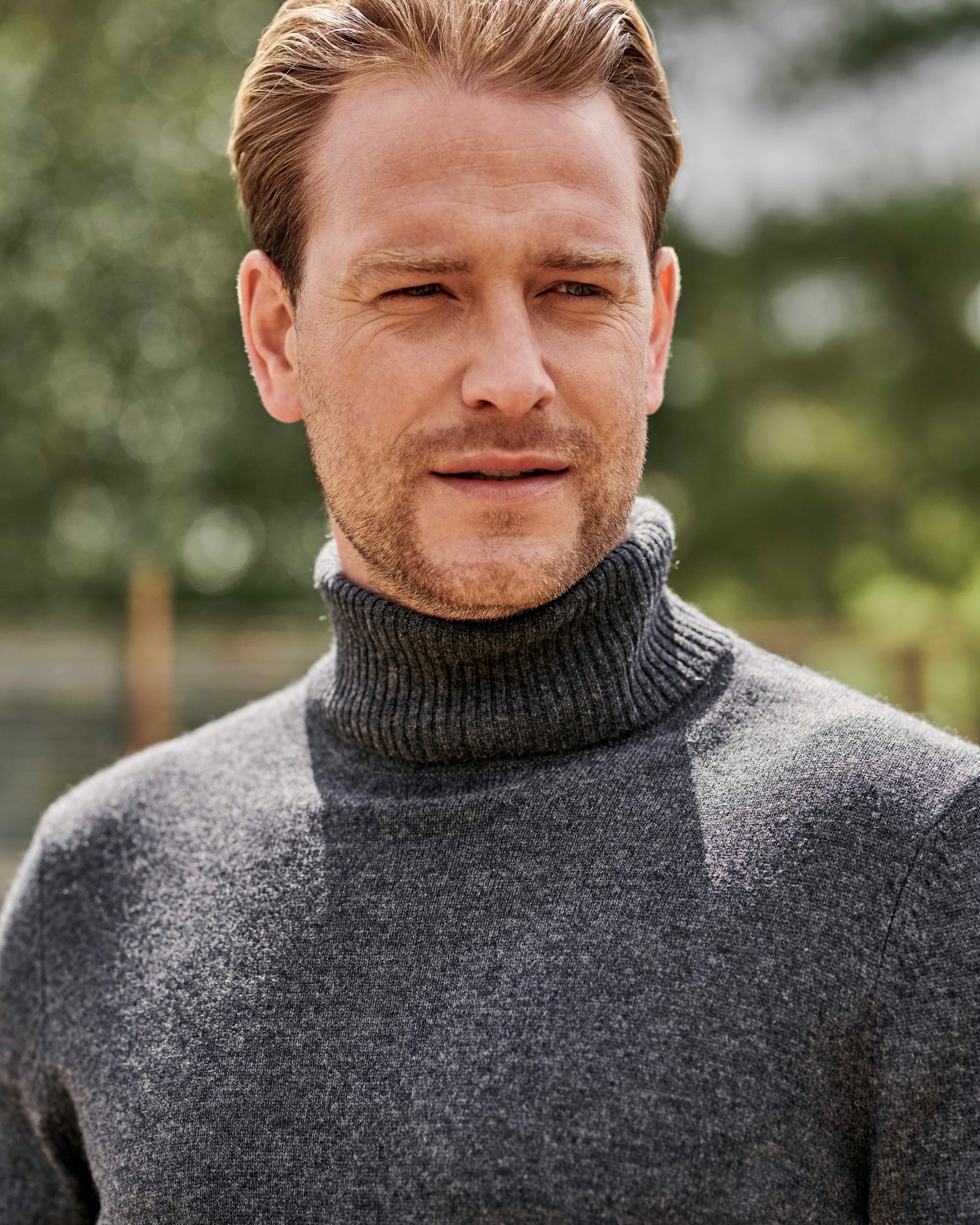 Dark Charcoal | Cashmere & Merino Polo Neck Jumper | WoolOvers UK