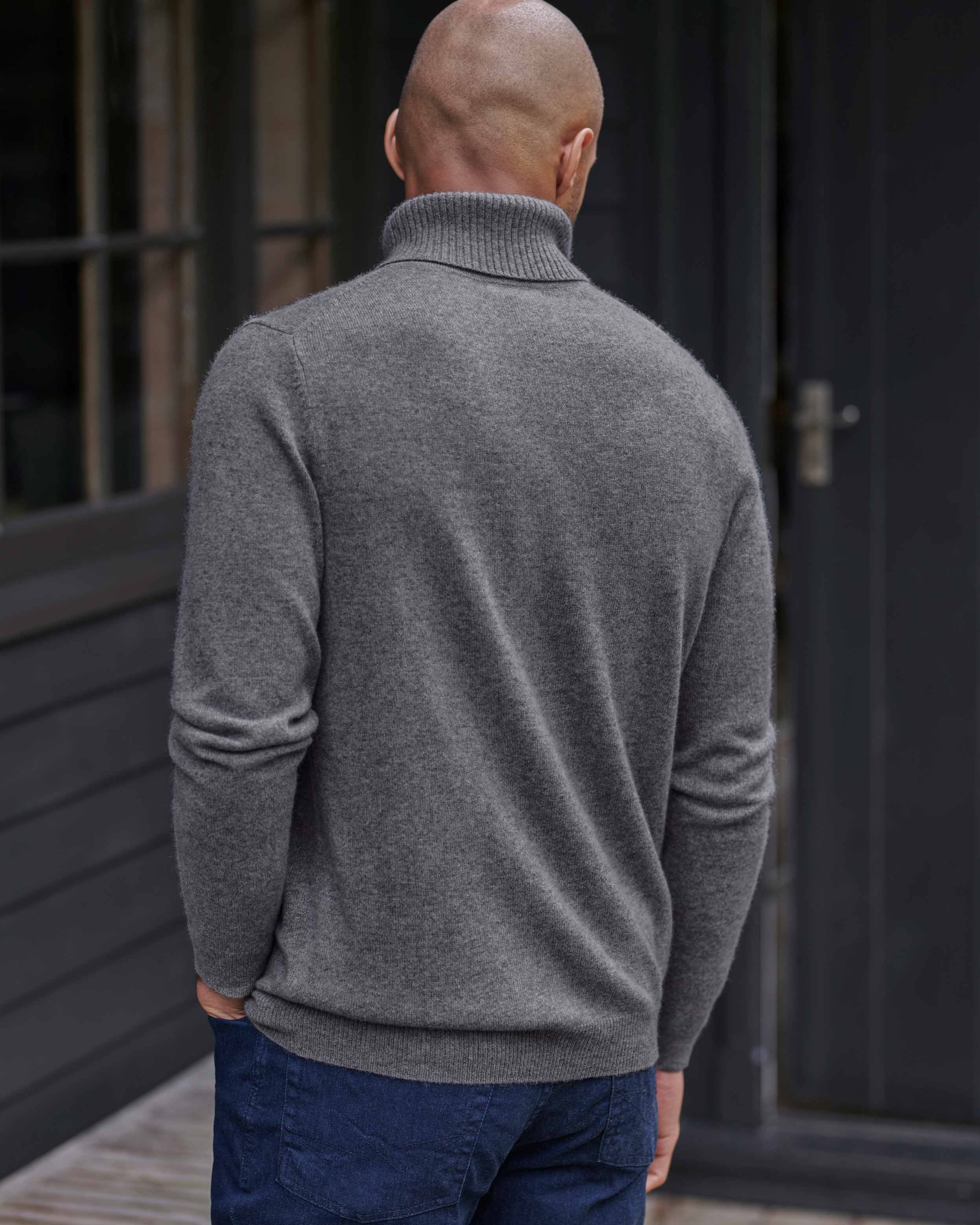 Gris fumé | Pull à col roulé - Homme - Pur Cachemire | WoolOvers FR